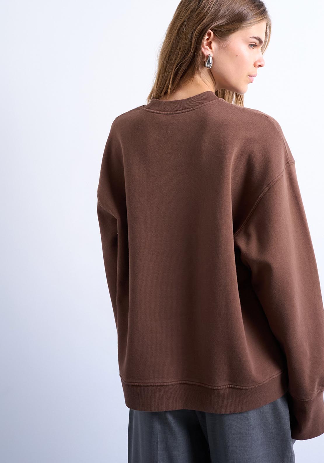 Topshop Glea Graphic Oversized Sweatshirt - Chocolate Brown 2 Shaws Department Stores