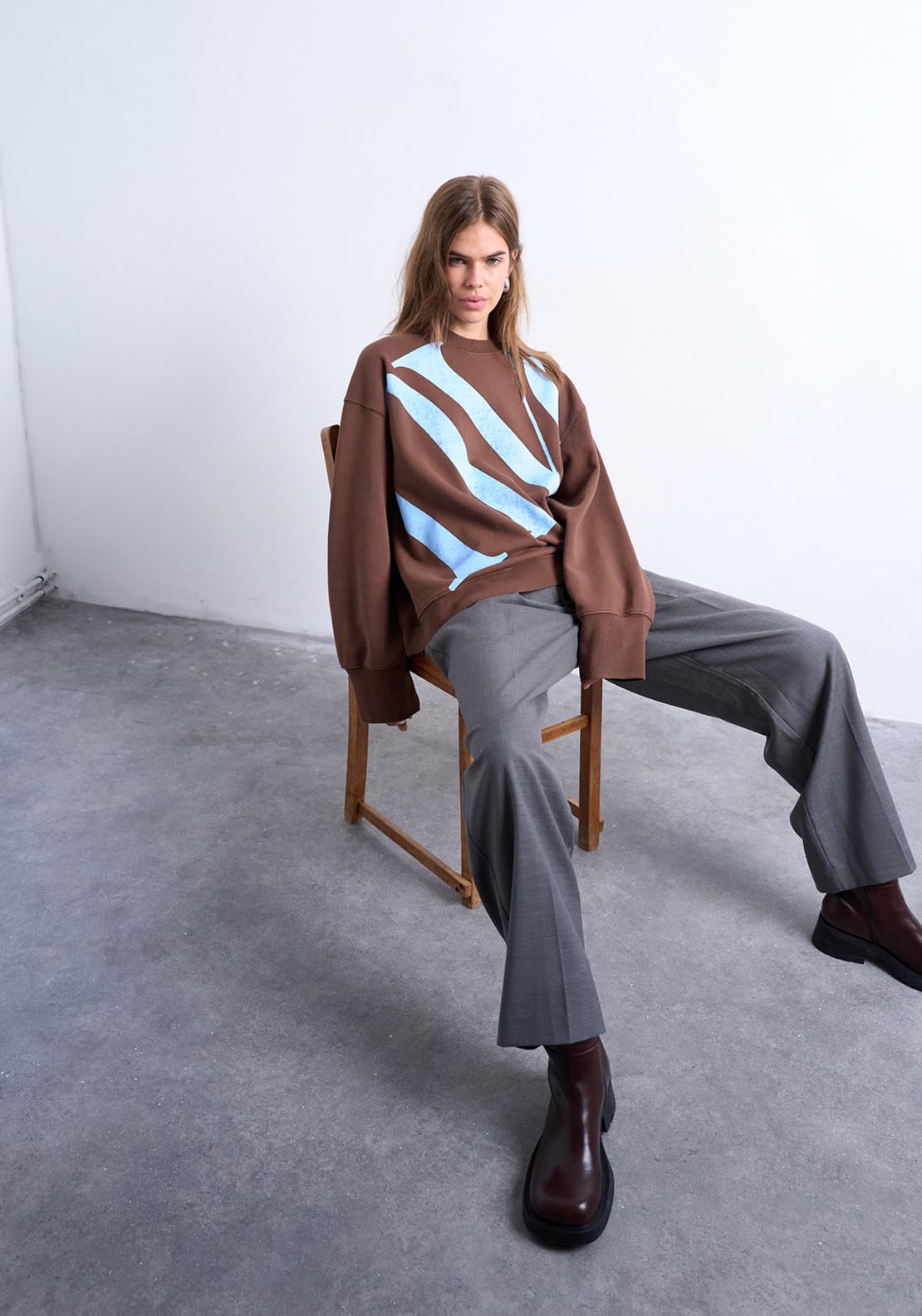 Topshop Glea Graphic Oversized Sweatshirt - Chocolate Brown 4 Shaws Department Stores