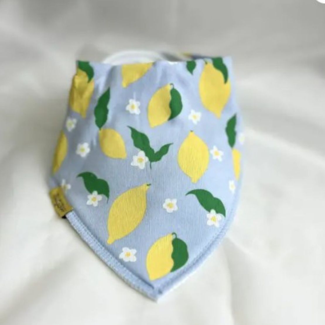 Babyboo Tangy Lemon Organic Cotton DribbleBoo Bandana Bib - Blue 2 Shaws Department Stores
