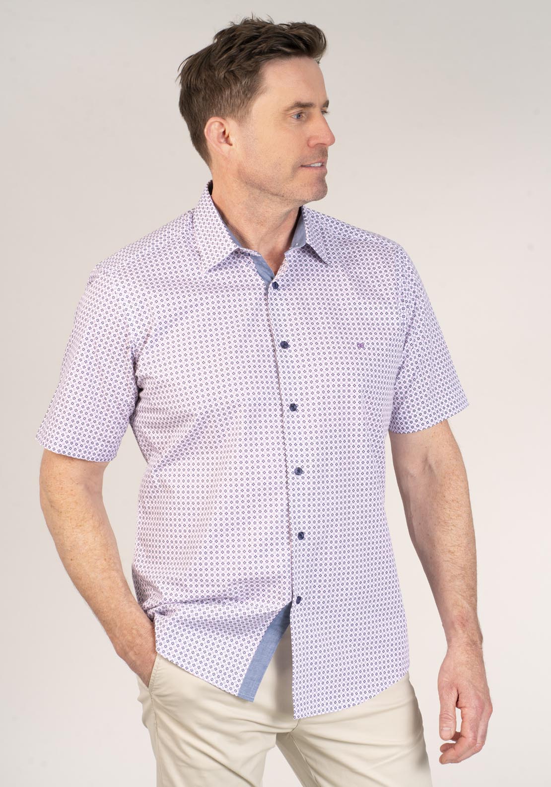 Drifter Short Sleeve Printed Shirt - Lilac 73 1 Shaws Department Stores