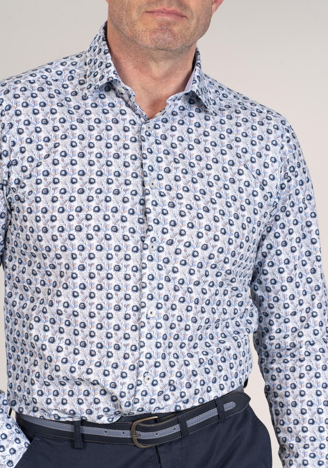 Daniel Grahame Long Sleeve Printed Shirt - Blue 25 4 Shaws Department Stores