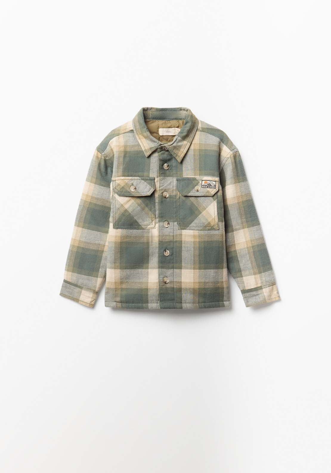 Printed Lined Overshirt With Pockets - Green