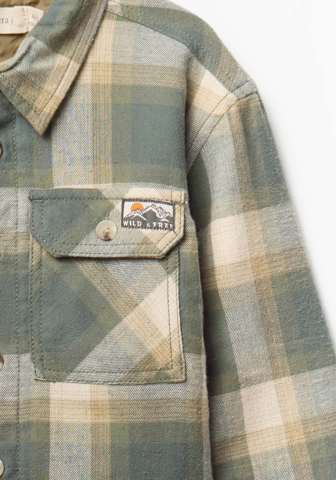 Printed Lined Overshirt With Pockets - Green