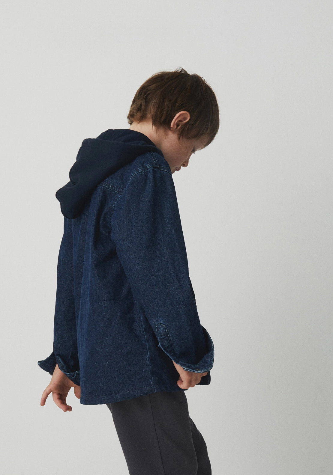 Hooded Denim Overshirt - Denim Dark Blue