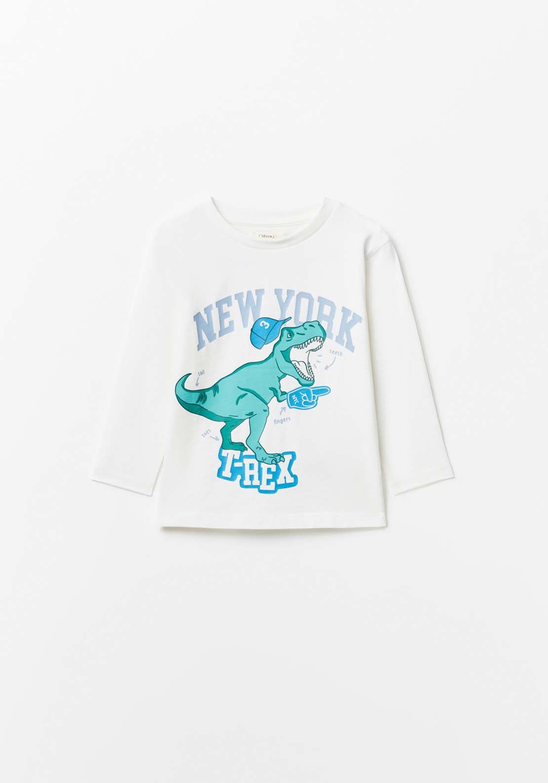 Sfera Boy Long Sleeve New York Trex Tshirt - White 1 Shaws Department Stores