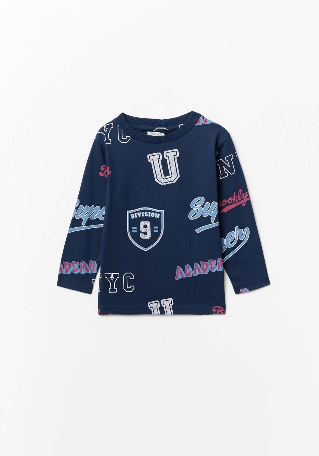 Sfera Long Sleeve Multi Print Sweatshirt - Navy 1 Shaws Department Stores