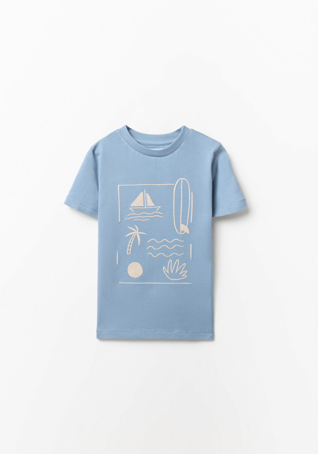 Beach Embroidered T-shirt - Blue