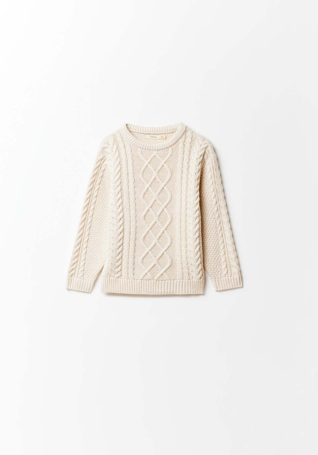 Sfera Long Sleeve Cable Knit Jumper - White 1 Shaws Department Stores