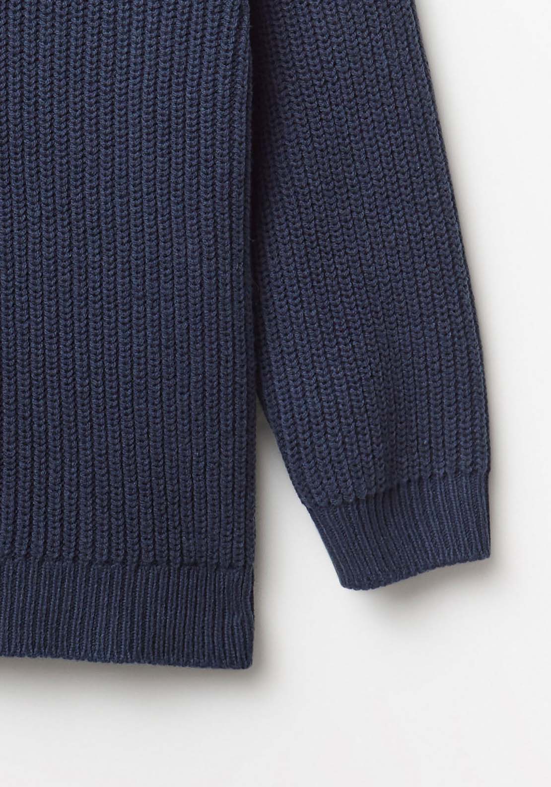 Ribbed Zip Neck Sweater - Blue