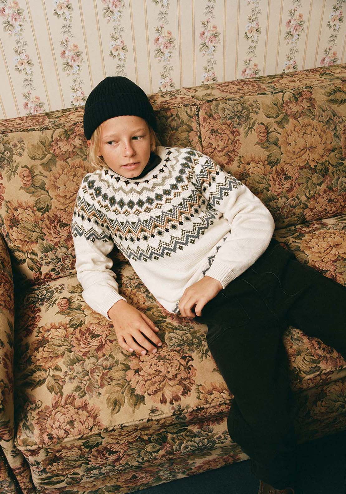 Sfera Jacquard Sweater With Round Neck - Cream 5 Shaws Department Stores