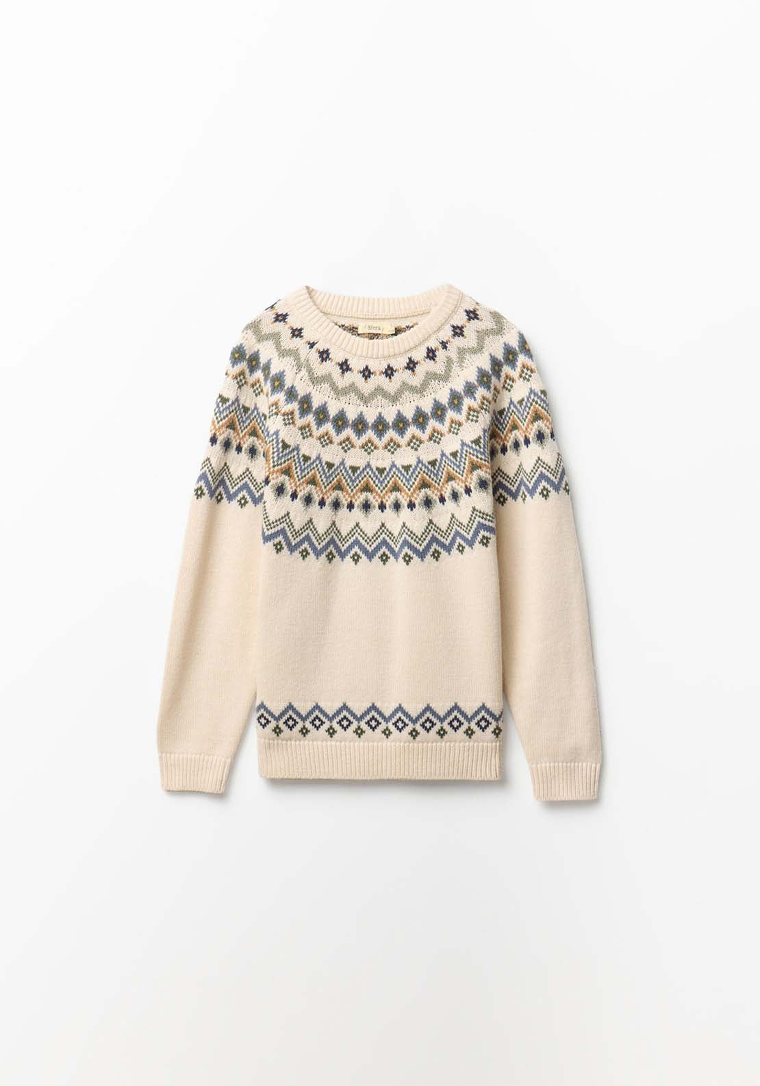 Sfera Jacquard Sweater With Round Neck - Cream 1 Shaws Department Stores