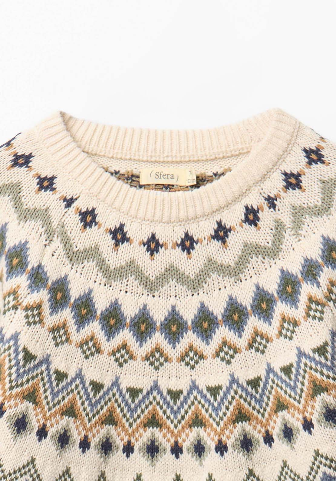 Sfera Jacquard Sweater With Round Neck - Cream 2 Shaws Department Stores