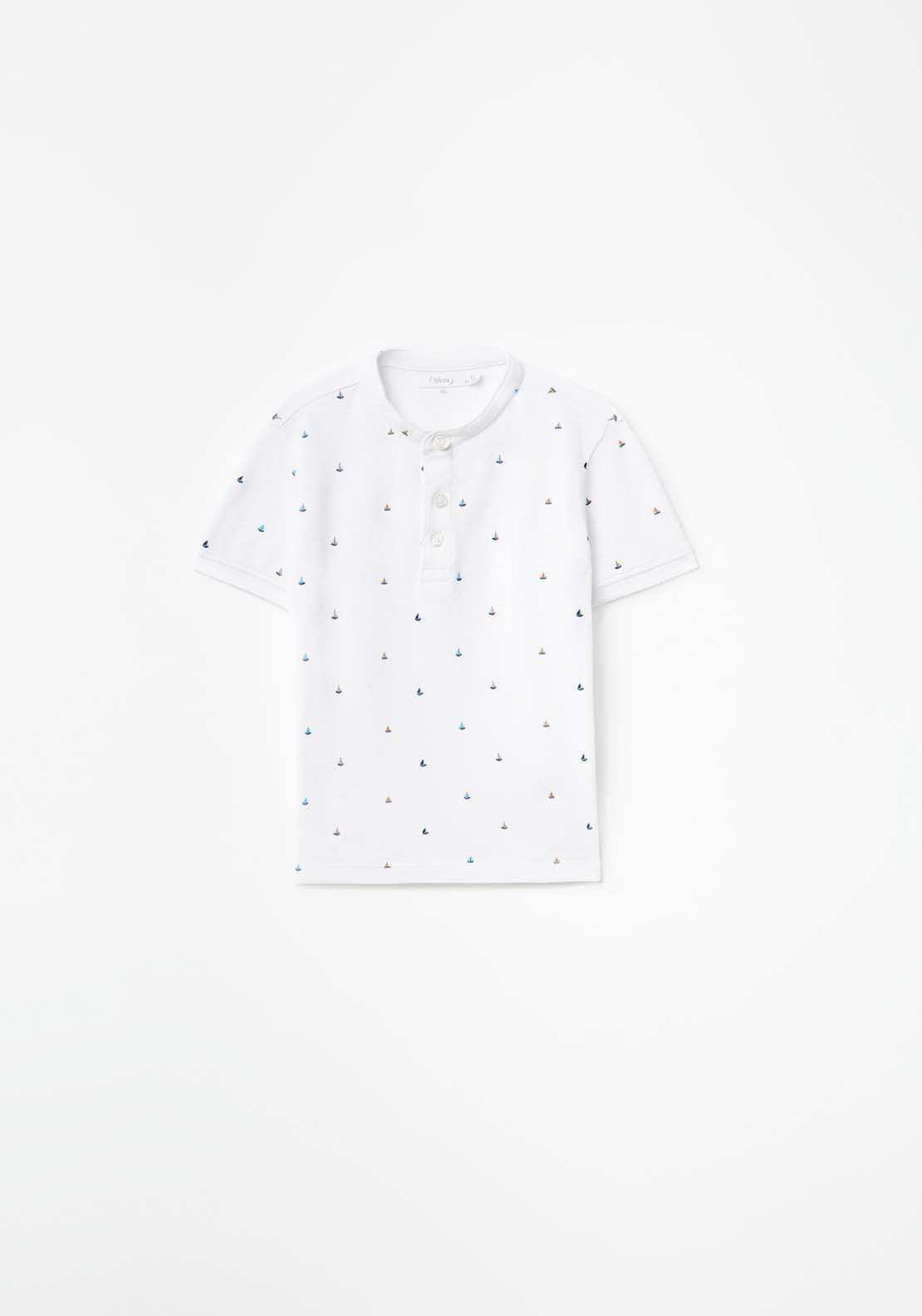 Sfera Boat Print Polo T-Shirt - White 2 Shaws Department Stores