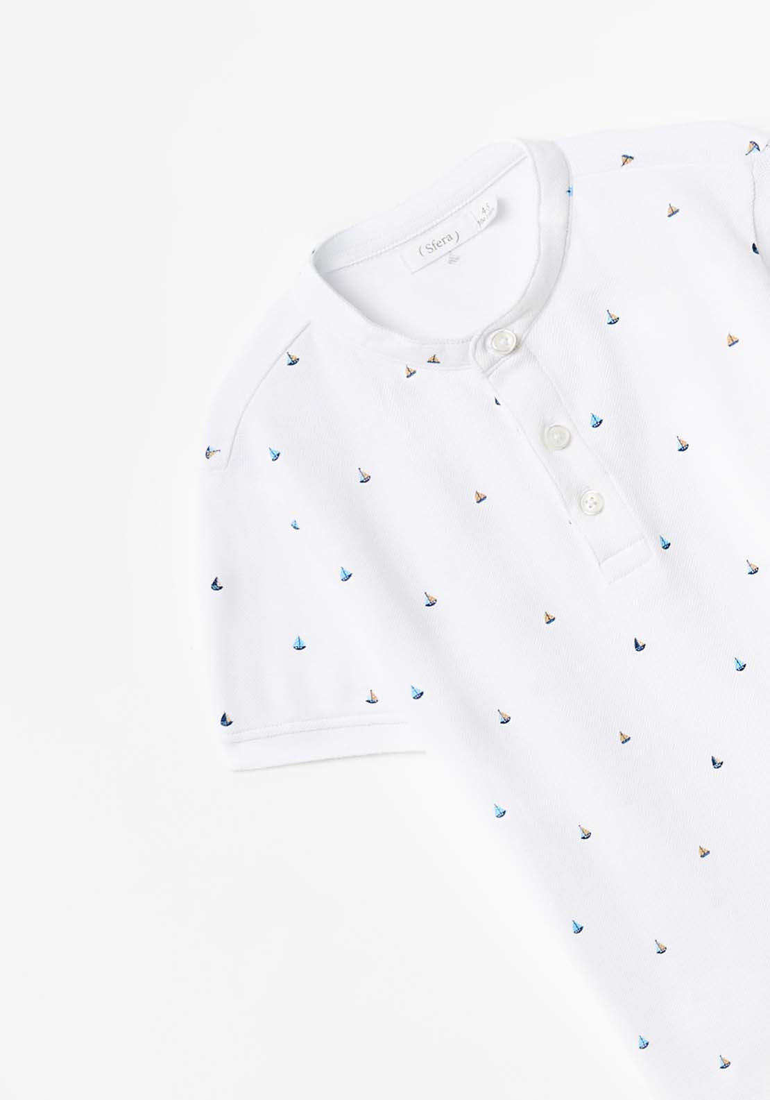 Sfera Boat Print Polo T-Shirt - White 4 Shaws Department Stores