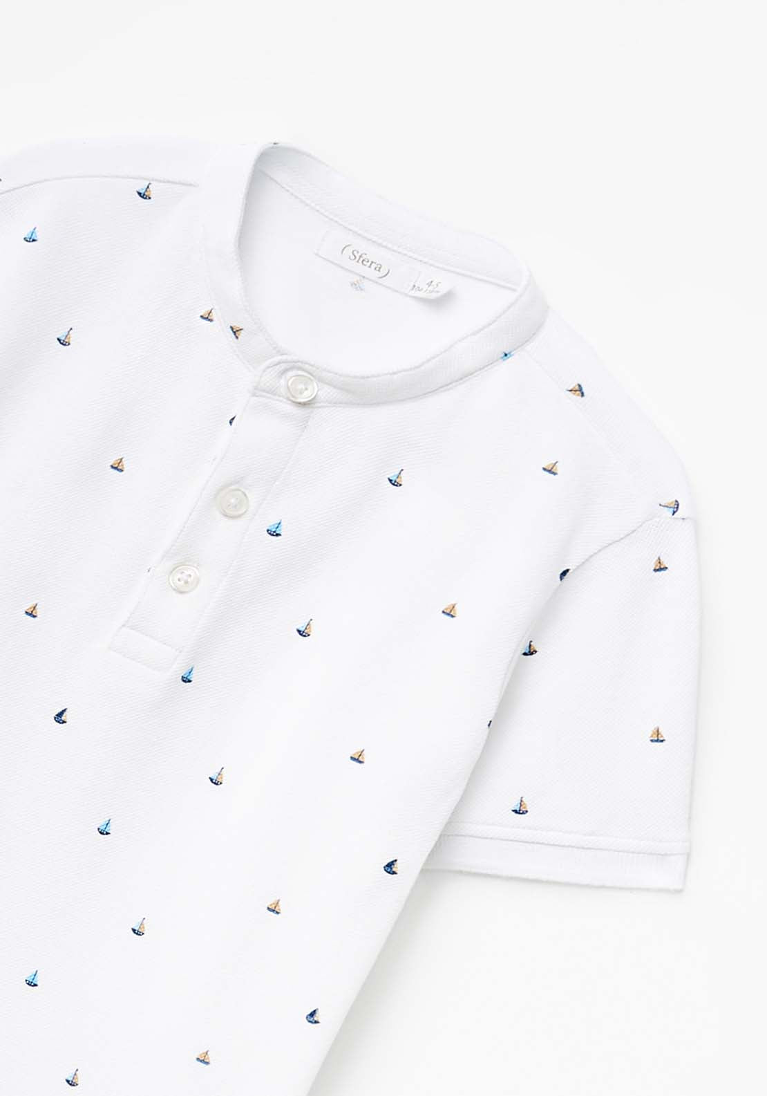Sfera Boat Print Polo T-Shirt - White 3 Shaws Department Stores
