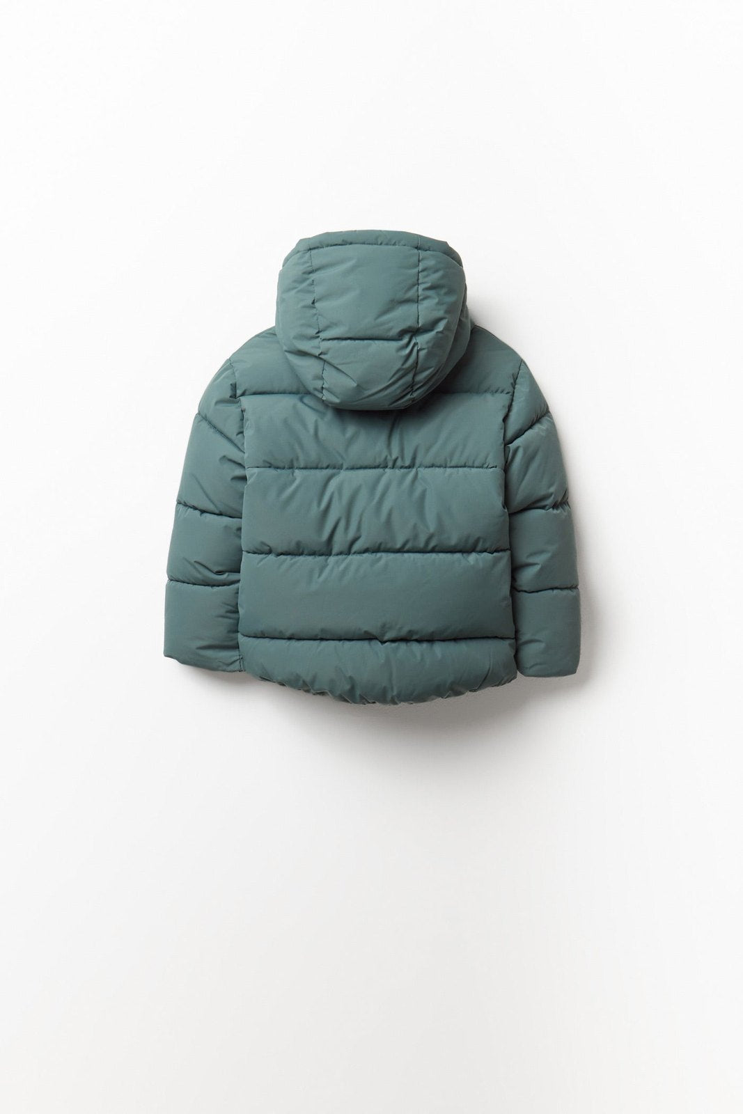 Plain Puffer Jacket With Hood - Green