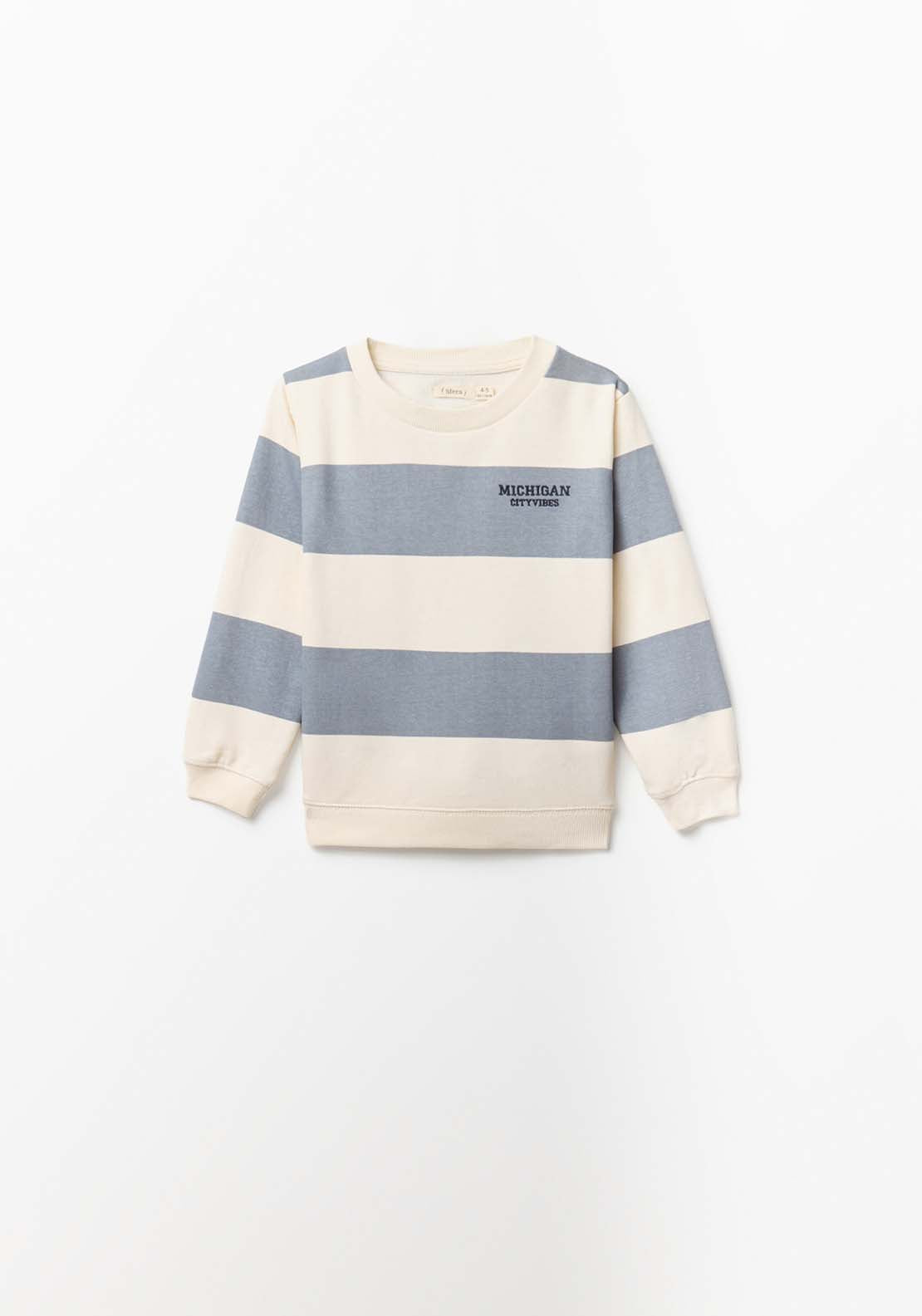 Sweatshirt With Wide Stripes &amp; Embroidered Text - Blue
