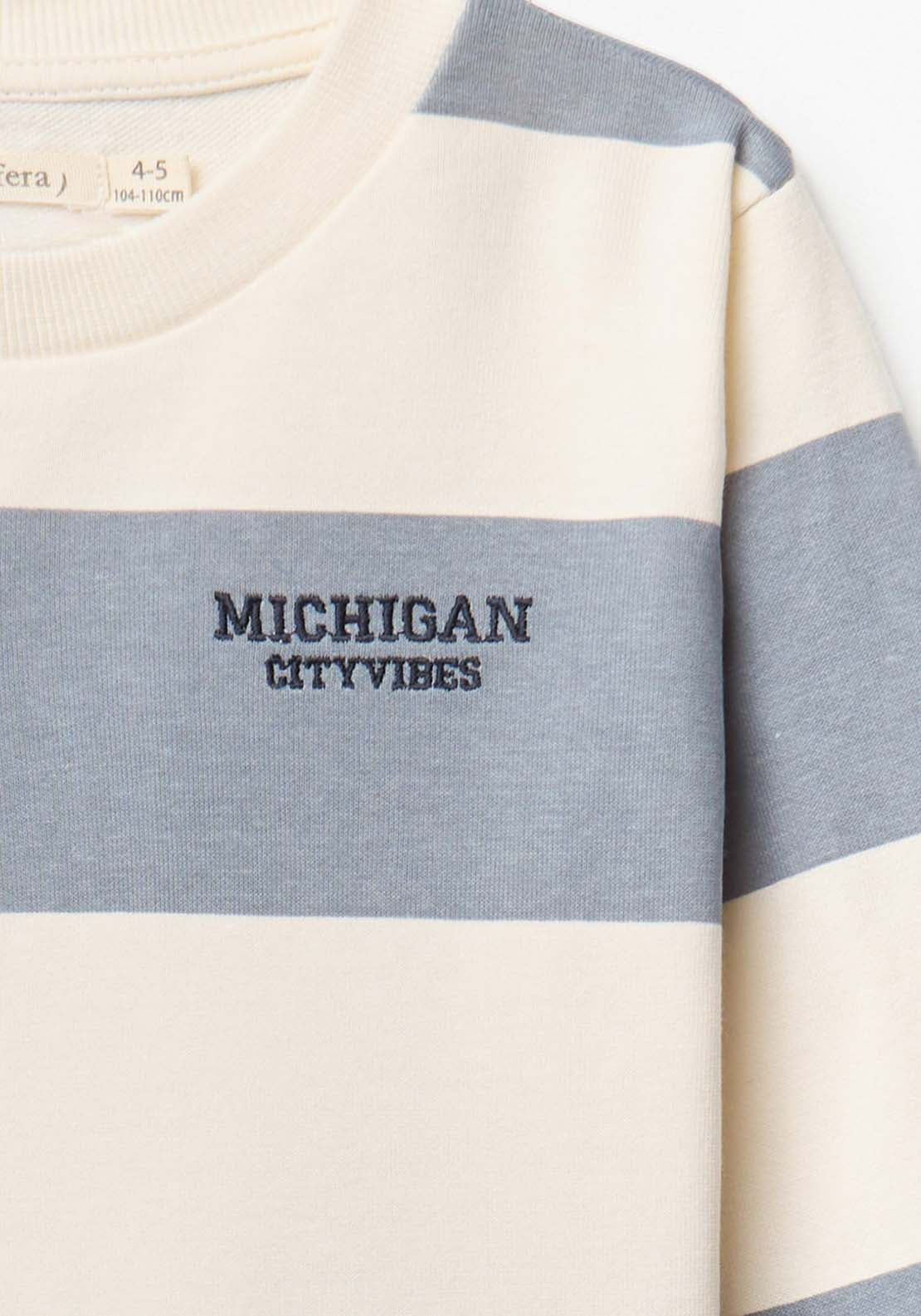 Sweatshirt With Wide Stripes &amp; Embroidered Text - Blue