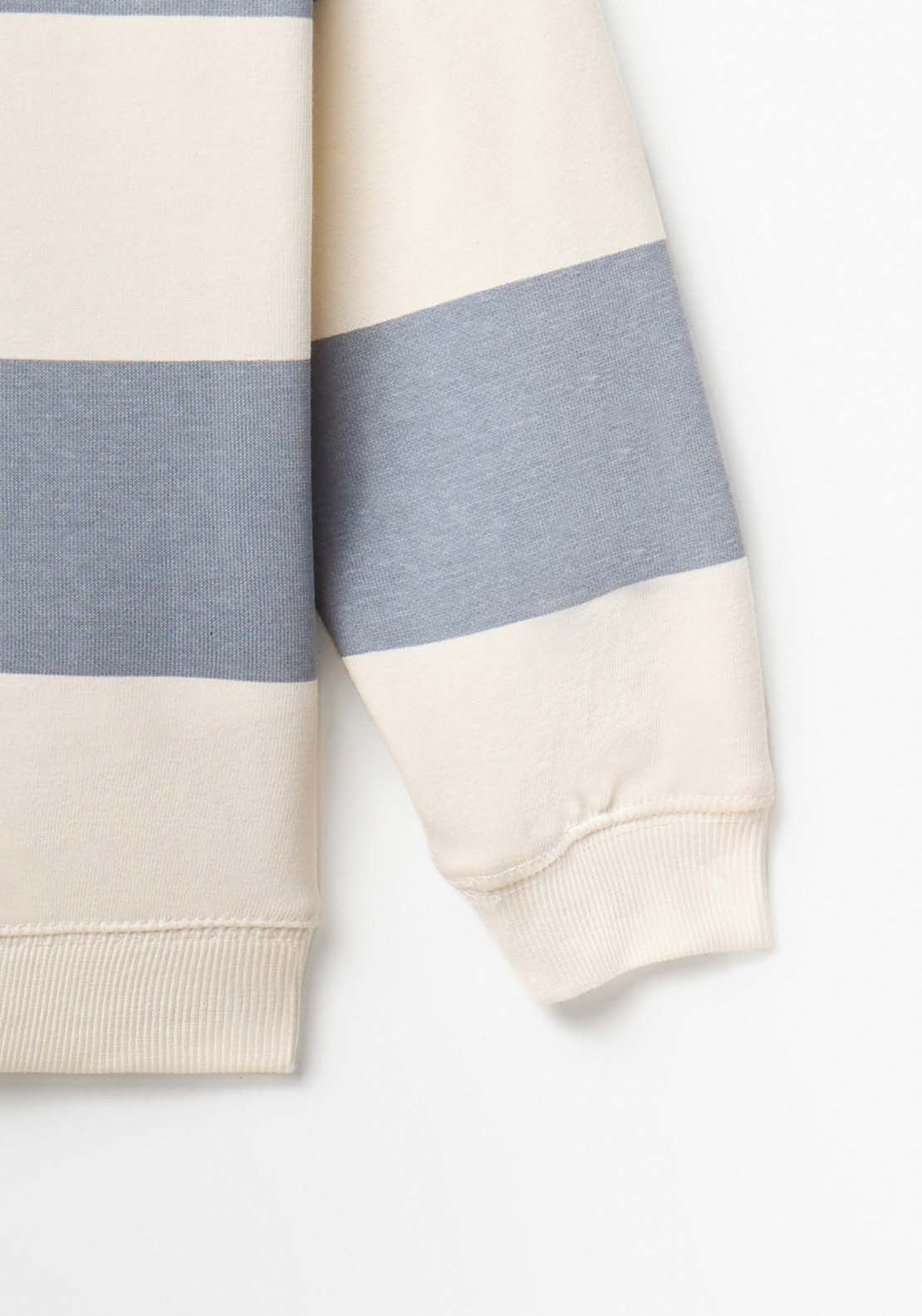 Sweatshirt With Wide Stripes &amp; Embroidered Text - Blue
