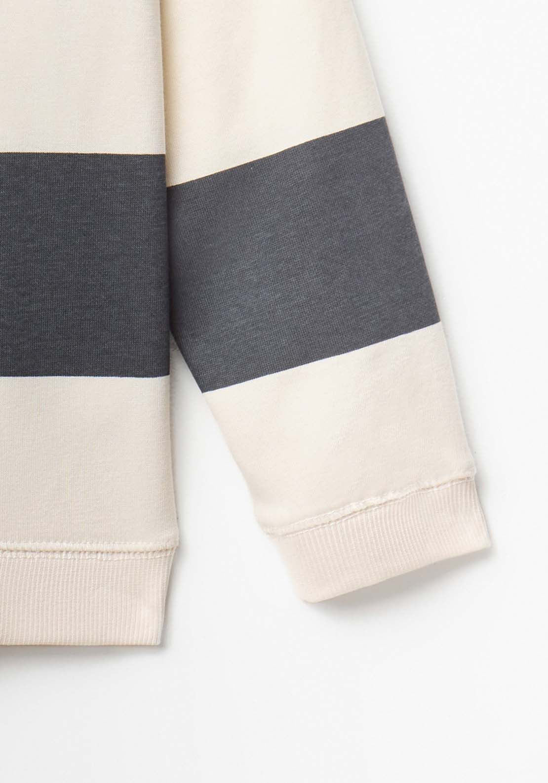 Sweatshirt With Wide Stripes &amp; Embroidered Text - Black