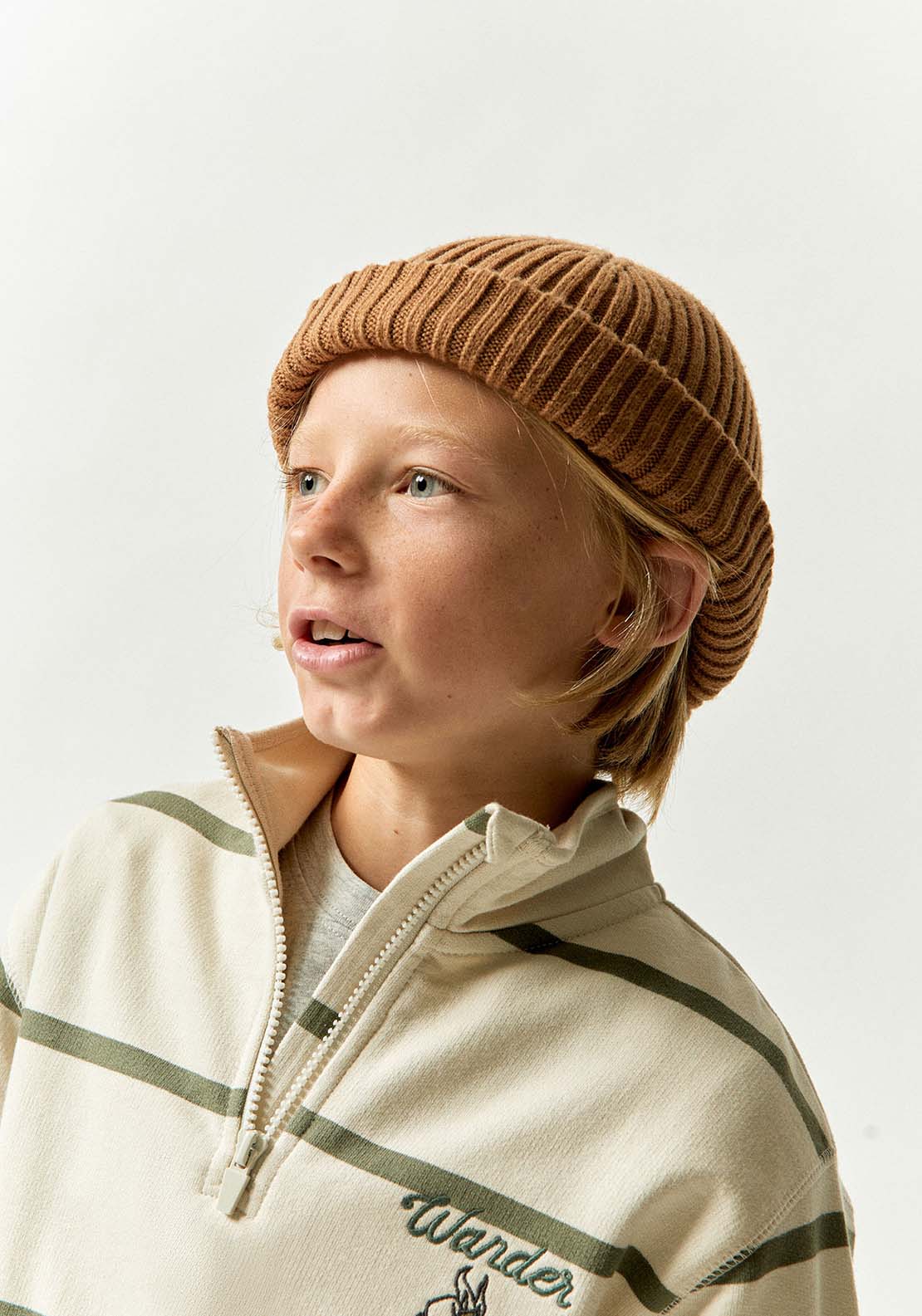 Striped Sweatshirt With Zipped Funnel Neck &amp; Embroidery Detail - Cream