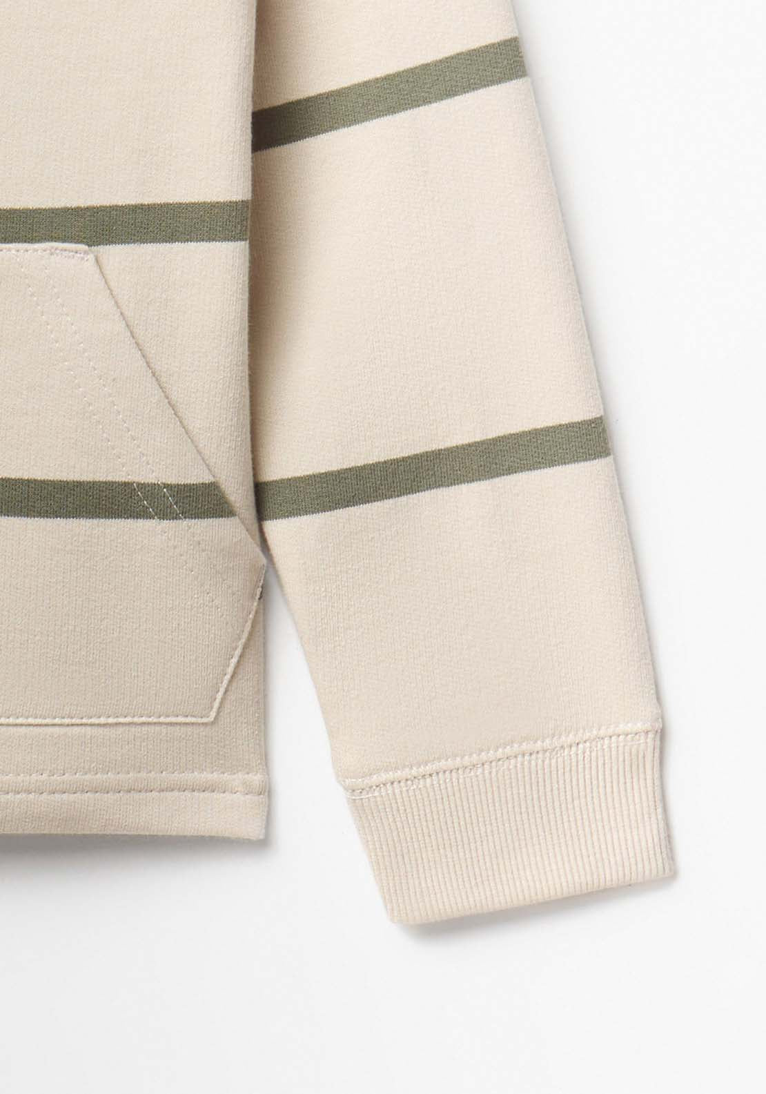 Striped Sweatshirt With Zipped Funnel Neck &amp; Embroidery Detail - Cream