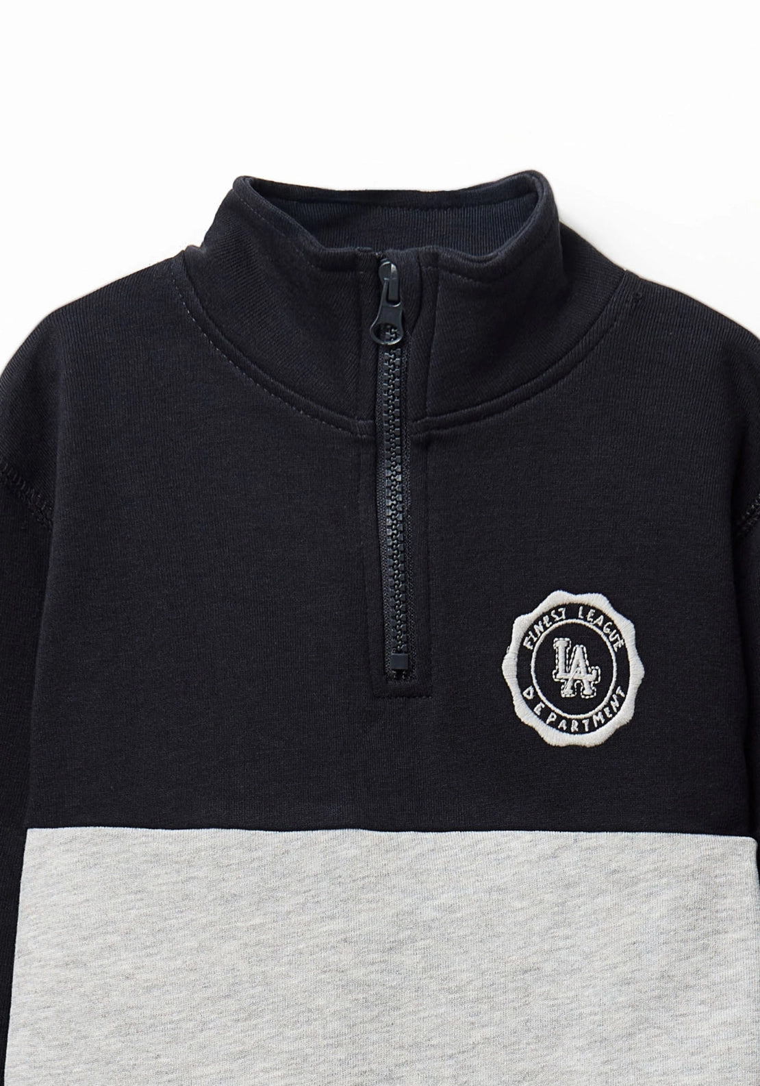 Zip Neck Contrast- Stripe Sweatshirt - Blue