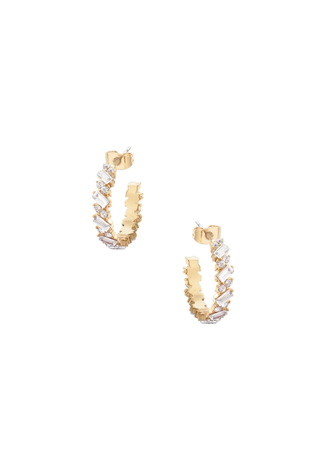 Emerald Cut Crystal Hoop Earrings - Gol / Eme