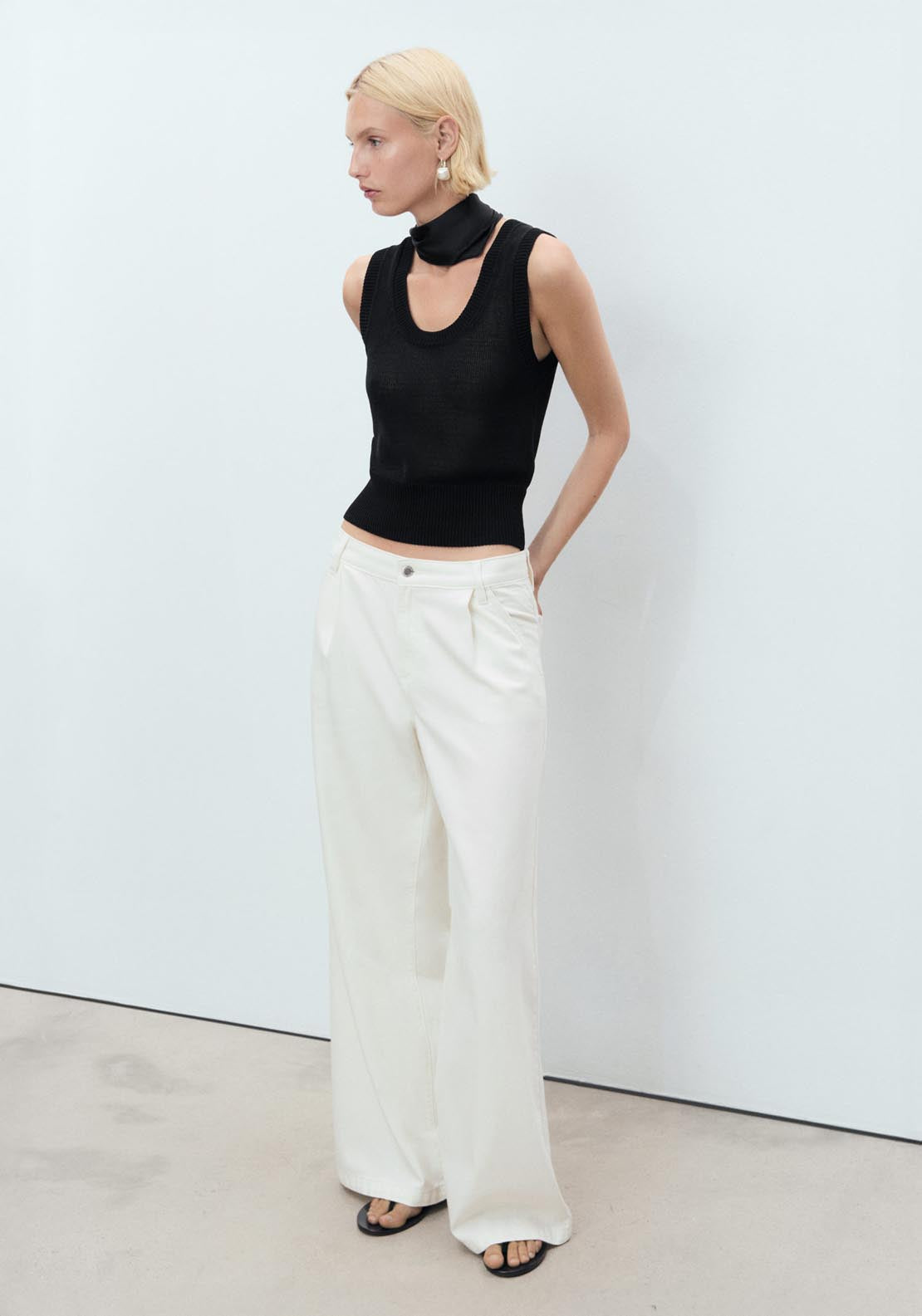 Mango Wide Leg Pleated Jeans - Beige 2 Shaws Department Stores