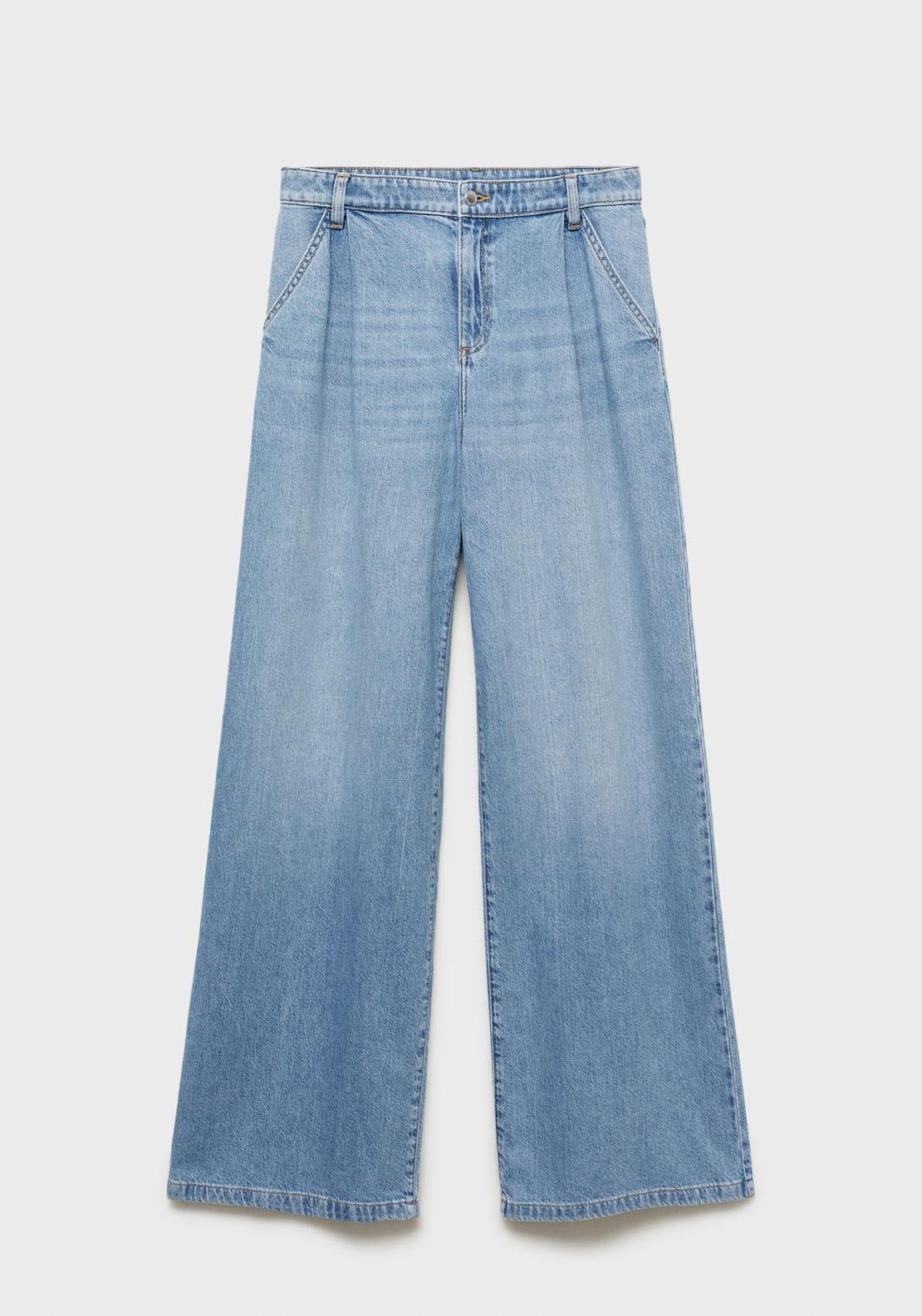 Mango Wide Leg Pleated Jeans - Open Blue 6 Shaws Department Stores