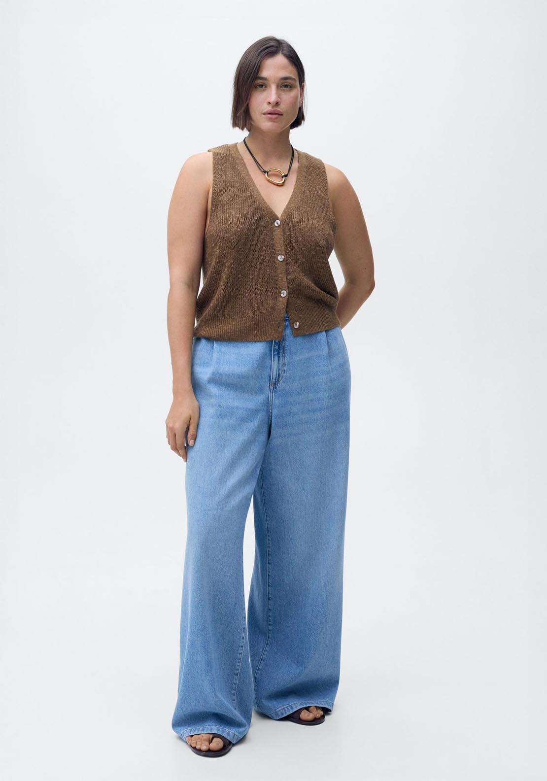 Mango Wide Leg Pleated Jeans - Open Blue 1 Shaws Department Stores