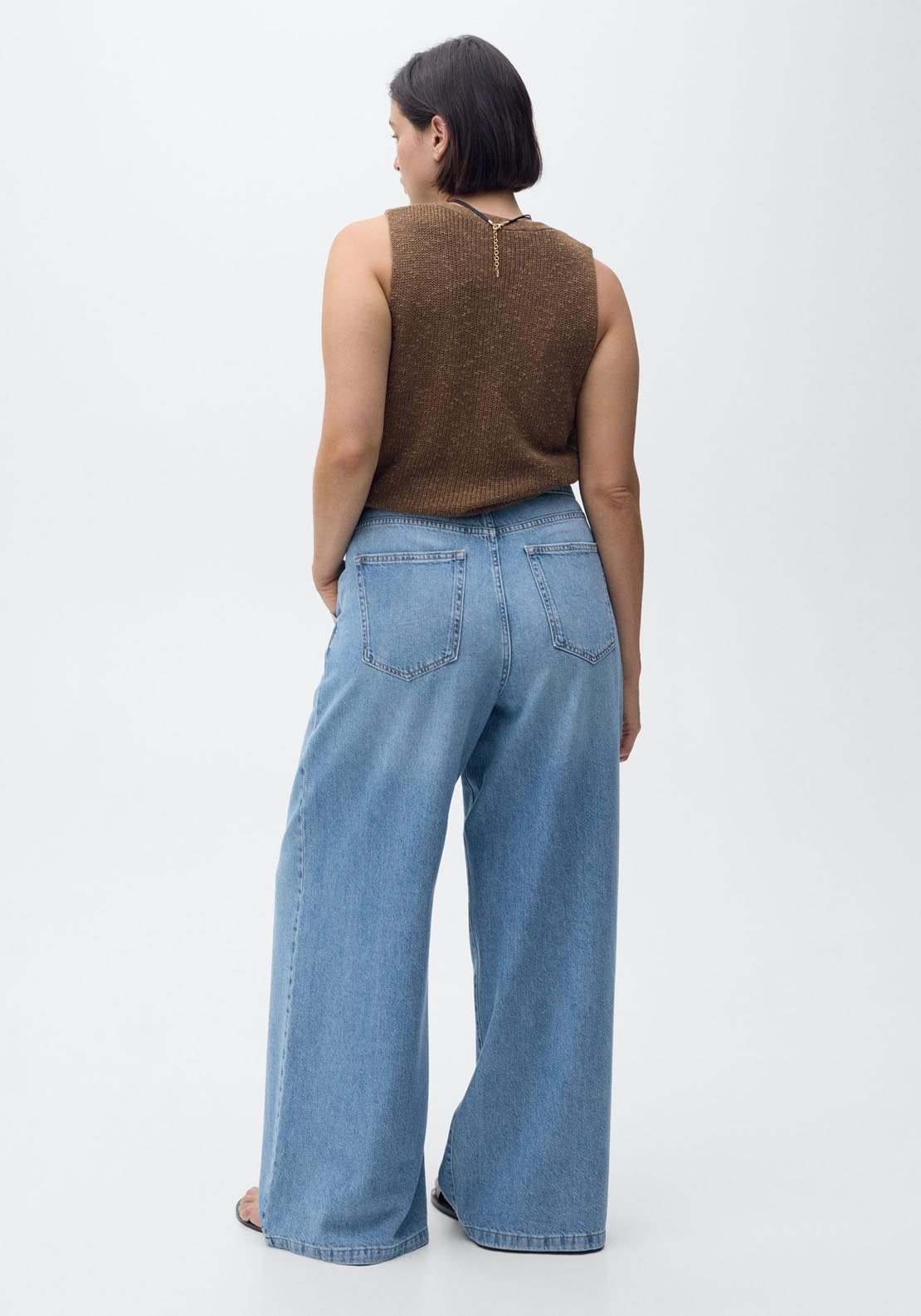 Mango Wide Leg Pleated Jeans - Open Blue 2 Shaws Department Stores