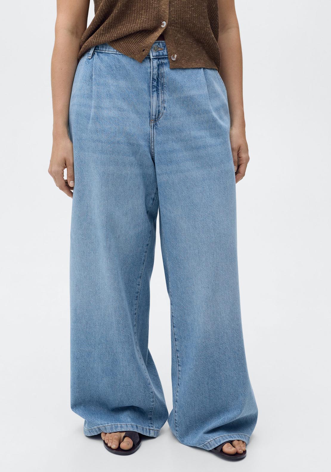 Mango Wide Leg Pleated Jeans - Open Blue 3 Shaws Department Stores