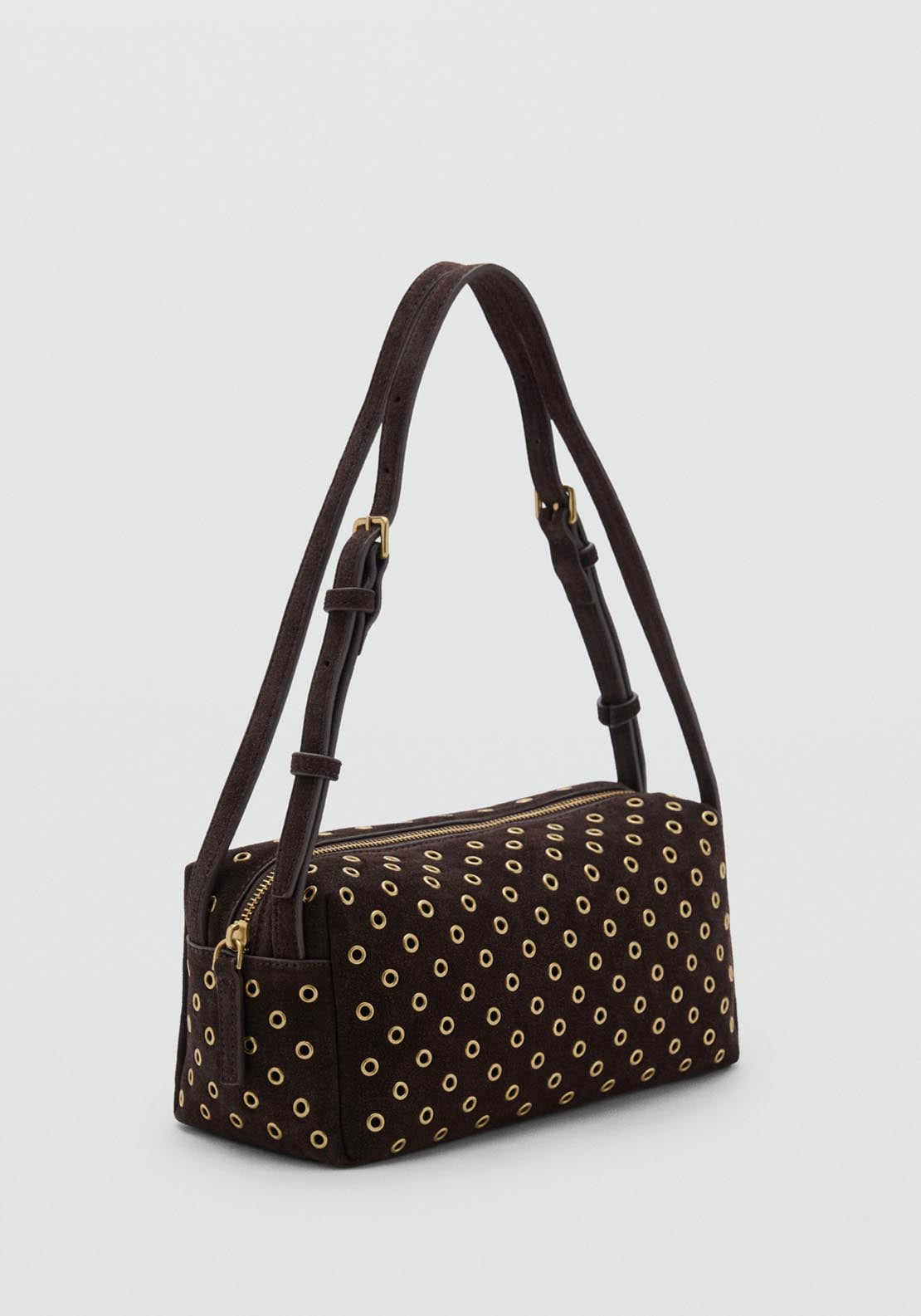 Mango Suede Shoulder Bag With Eyelets - Brown 5 Shaws Department Stores