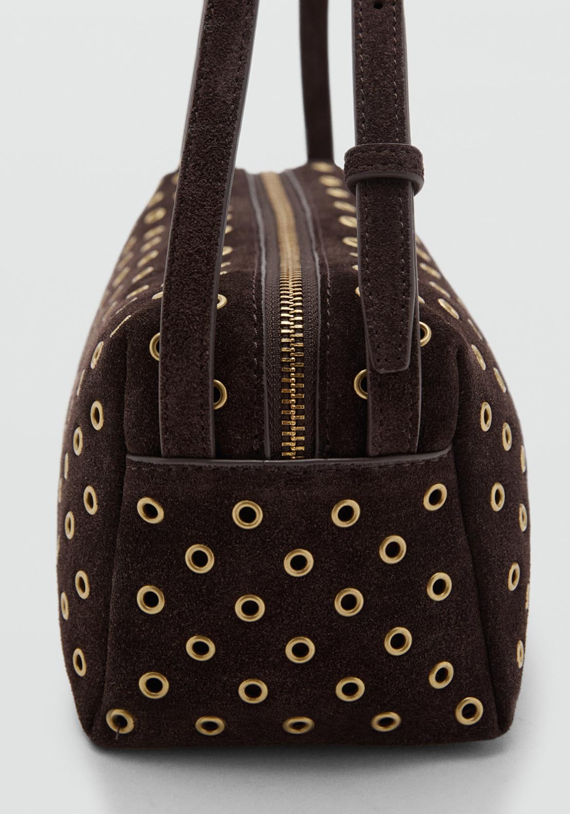 Mango Suede Shoulder Bag With Eyelets - Brown 2 Shaws Department Stores