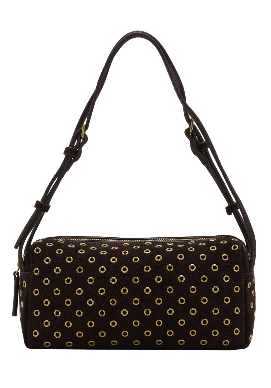 Mango Suede Shoulder Bag With Eyelets - Brown 1 Shaws Department Stores
