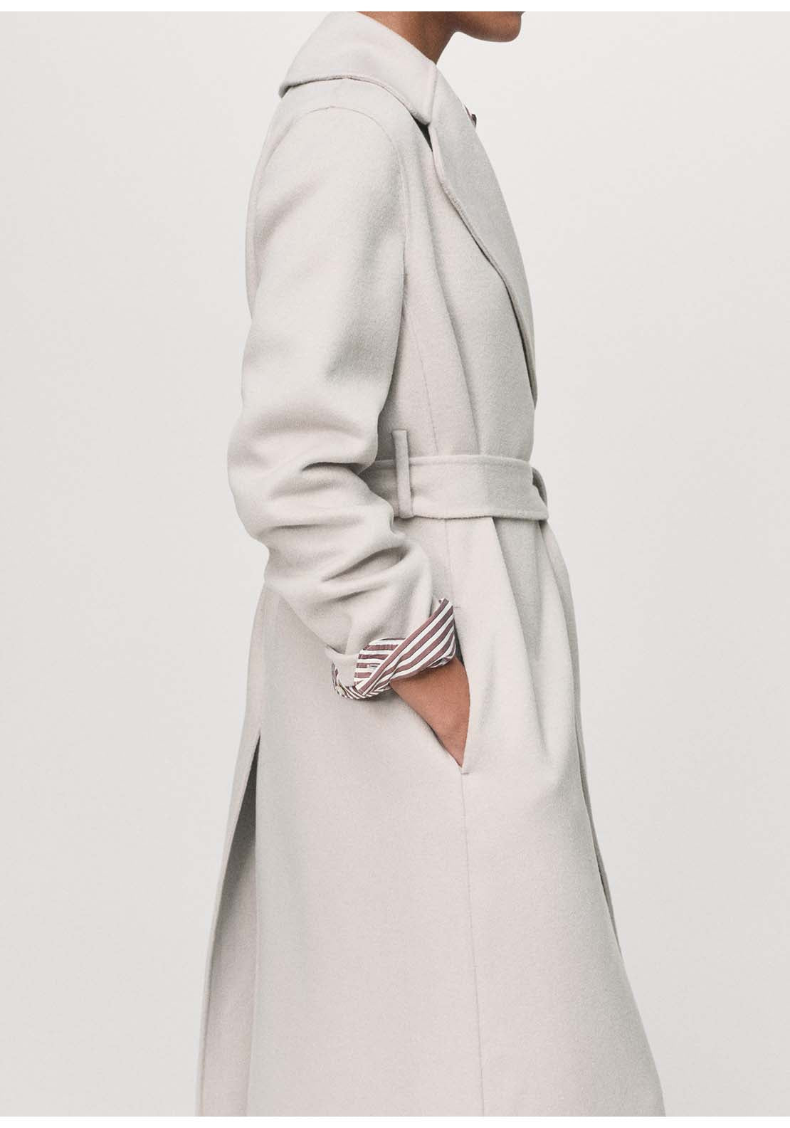 Wool Coat With Handmade Belt - Cream