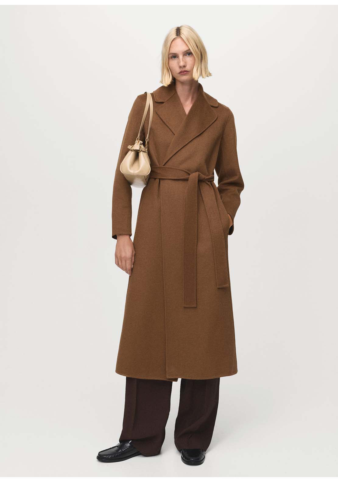 Wool Coat With Handmade Belt - Brown