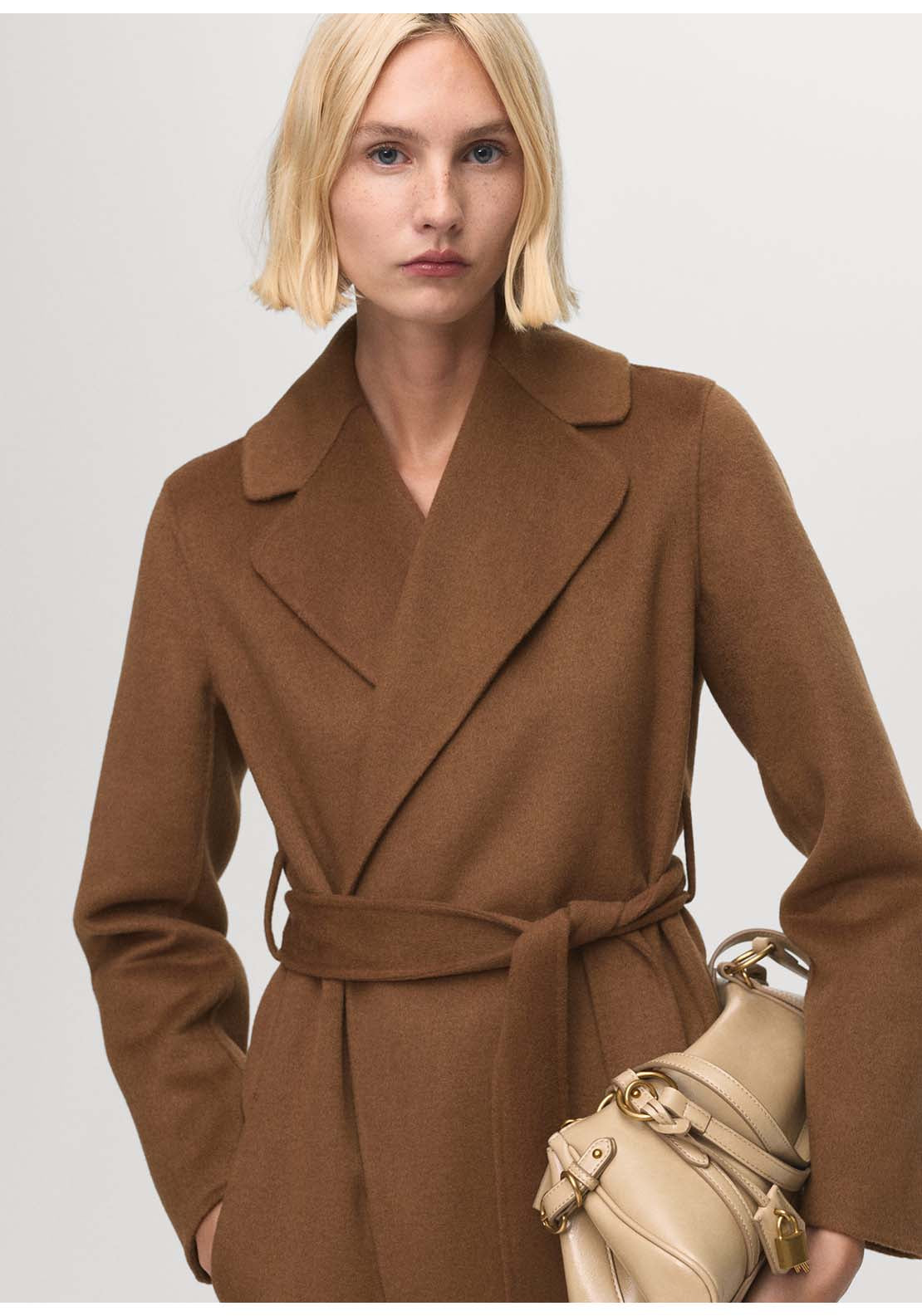 Wool Coat With Handmade Belt - Brown