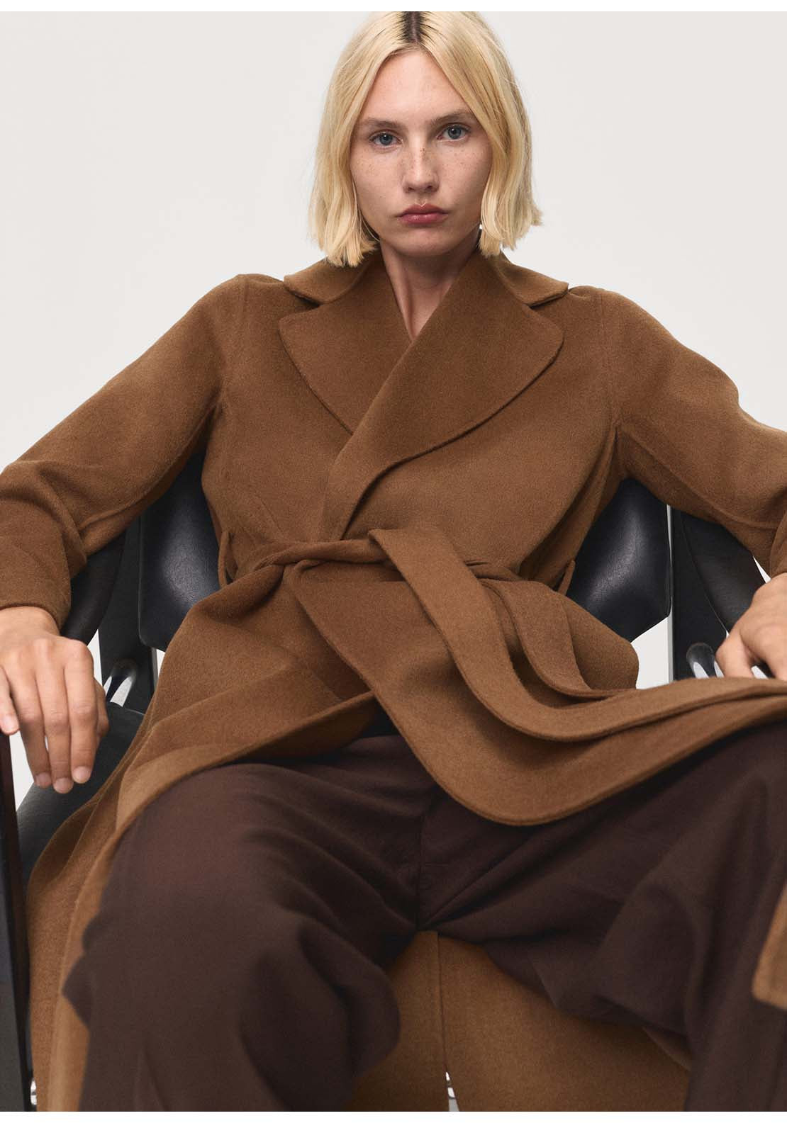 Wool Coat With Handmade Belt - Brown