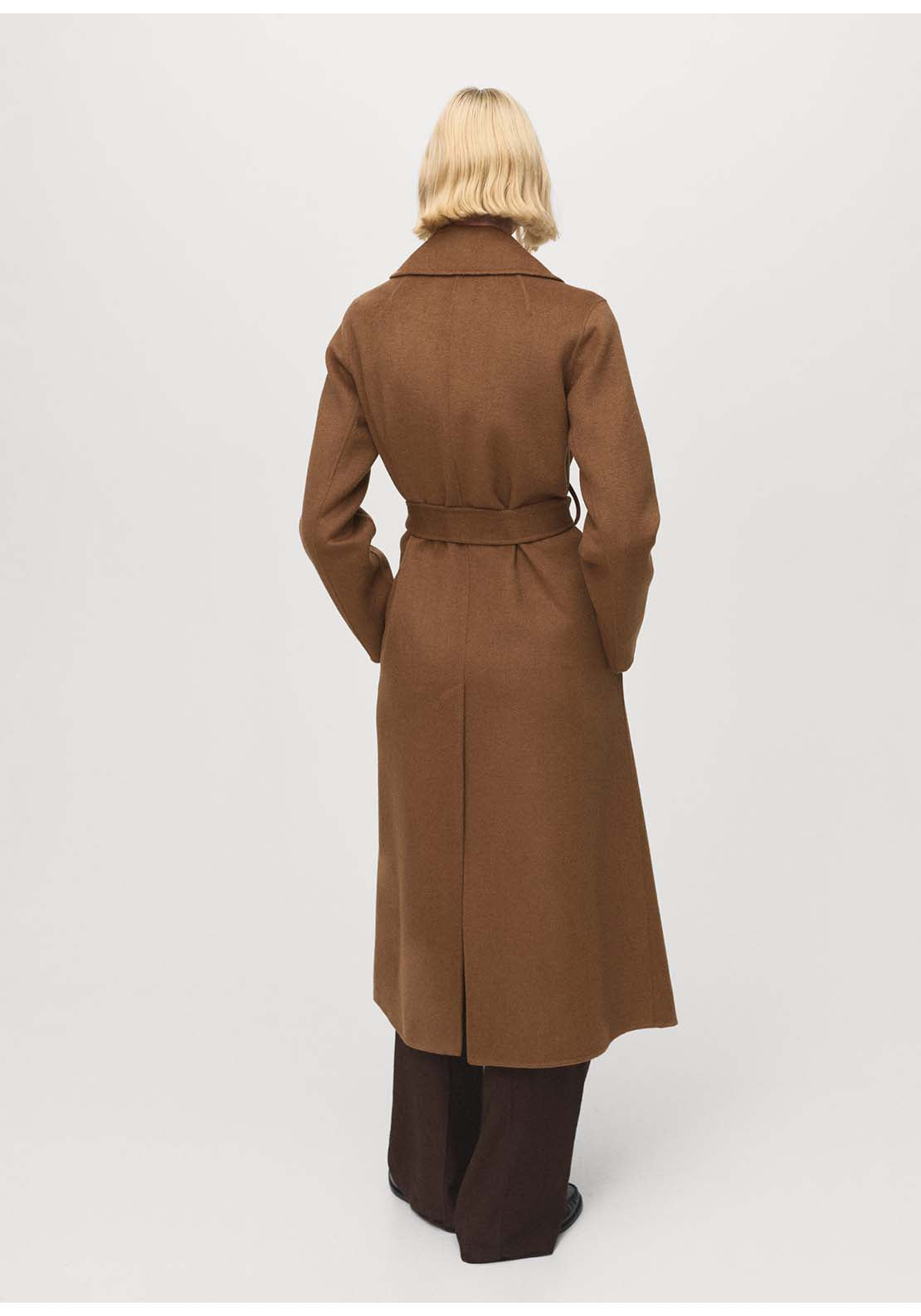 Wool Coat With Handmade Belt - Brown