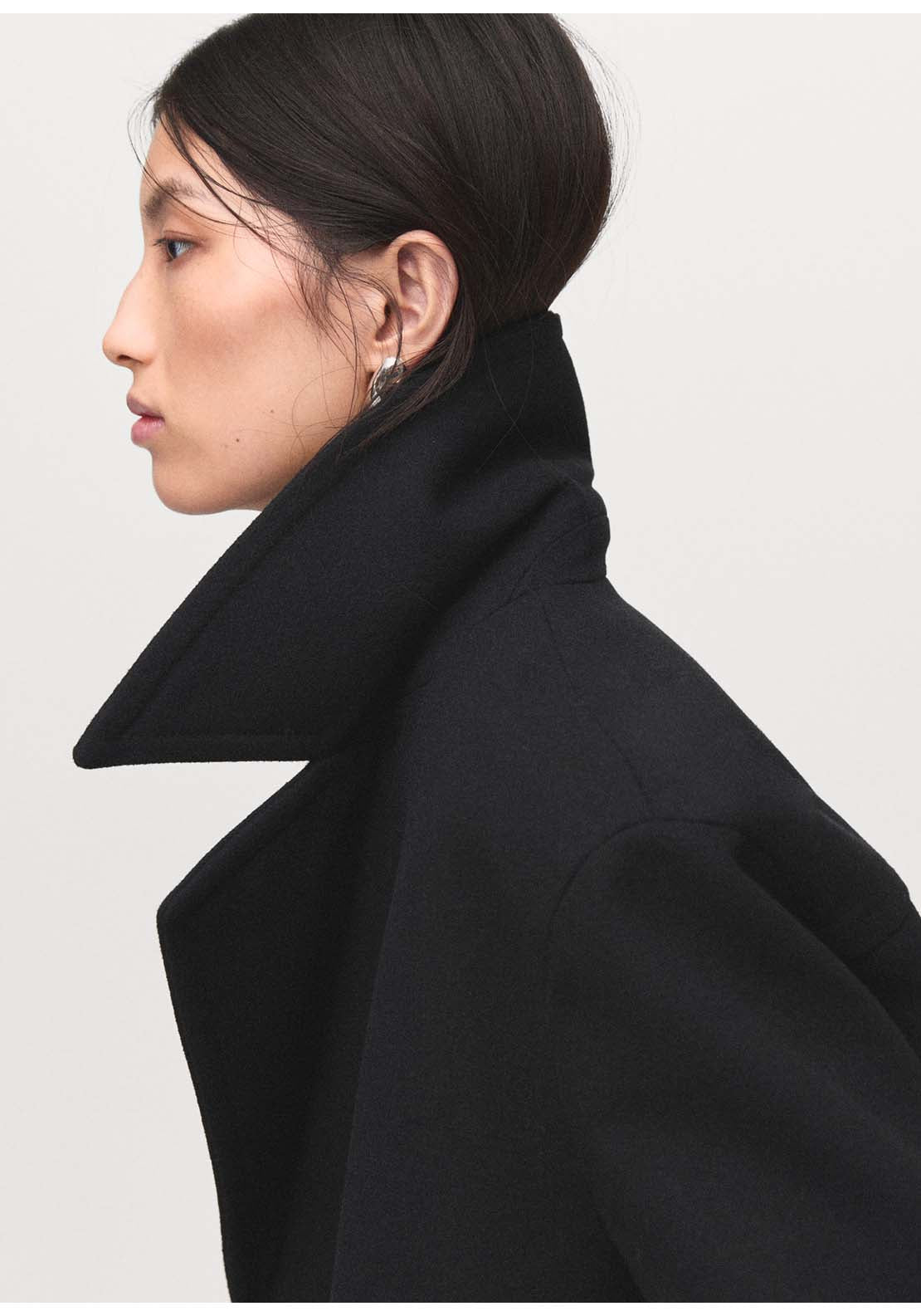 Double-Breasted Wool Blend Coat - Black