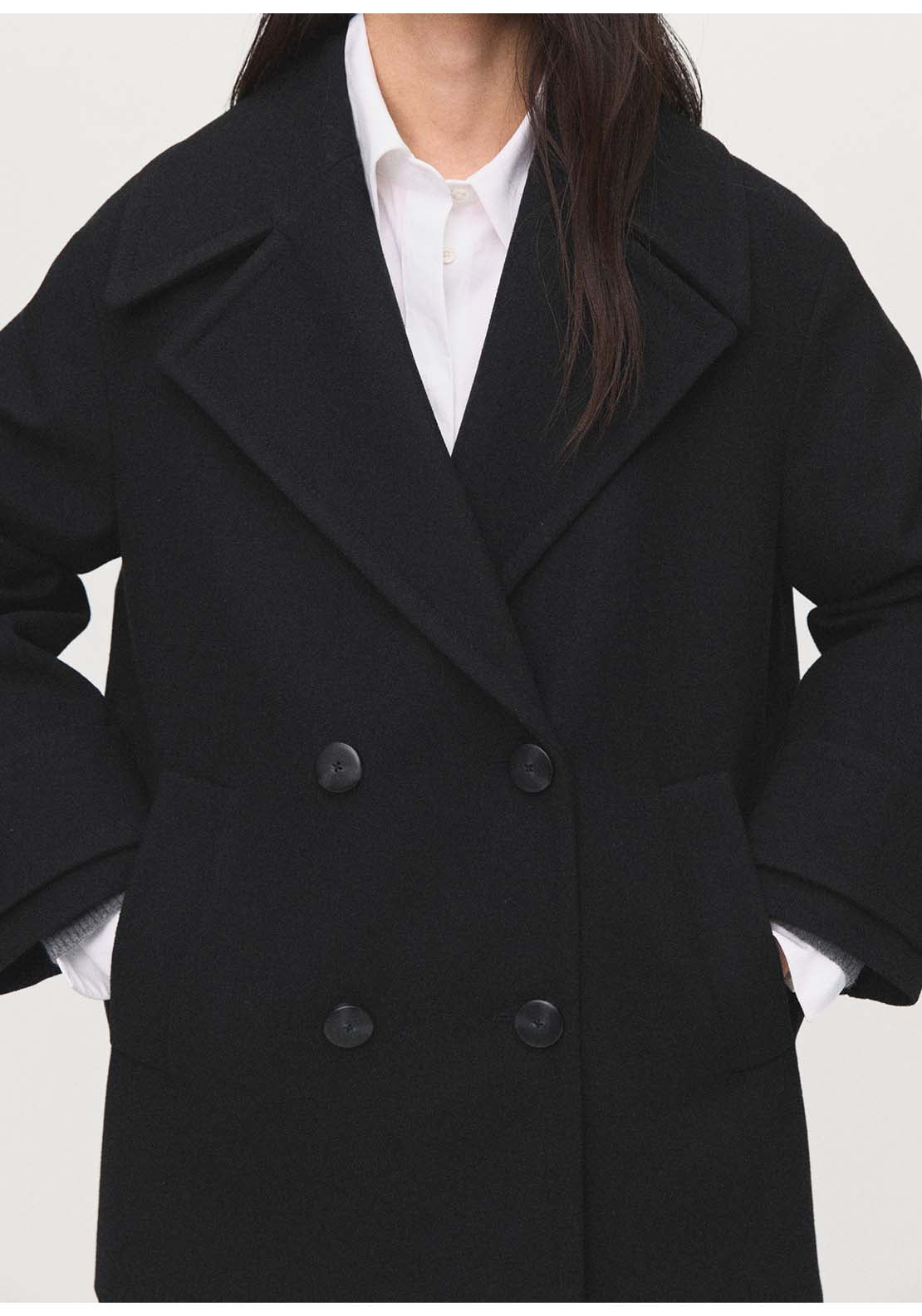 Double-Breasted Wool Blend Coat - Black
