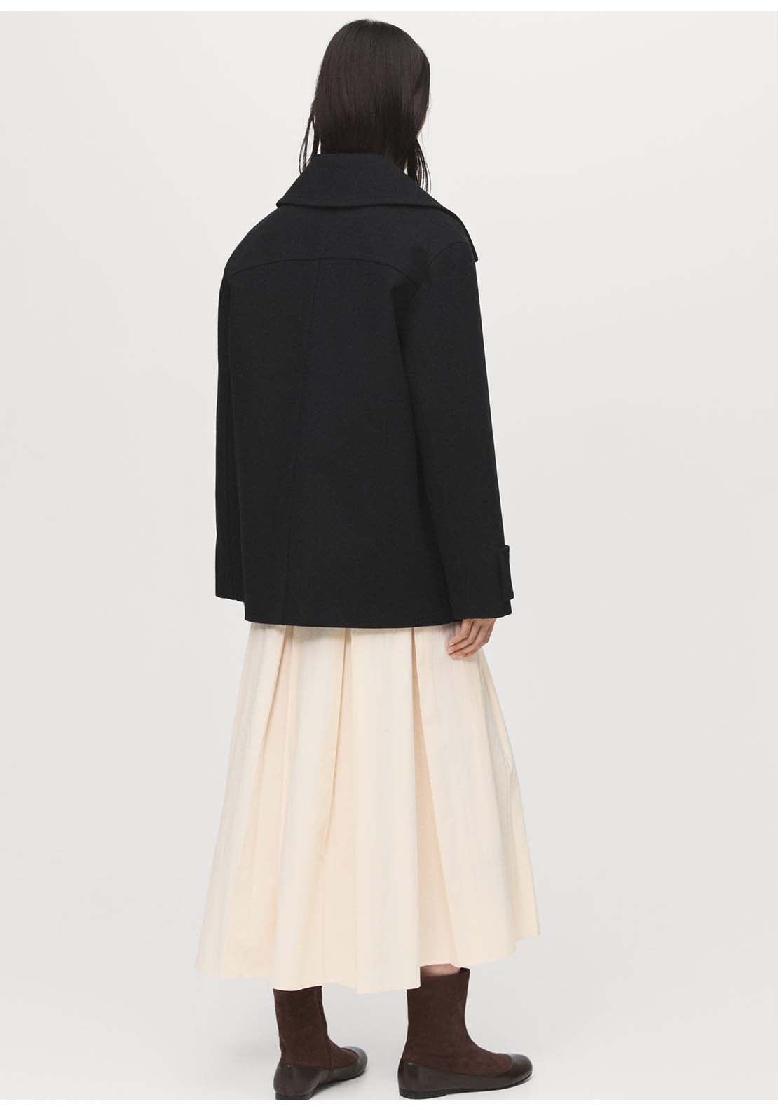 Double-Breasted Wool Blend Coat - Black
