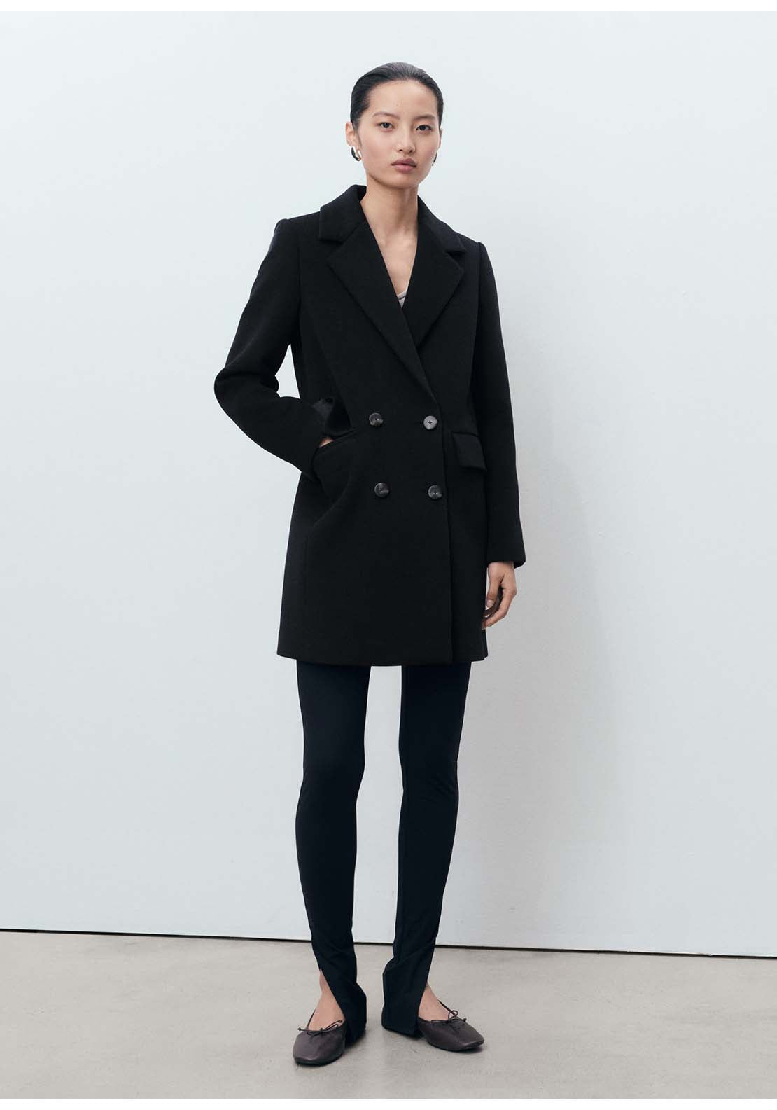 Double-Breasted Wool Coat - Black