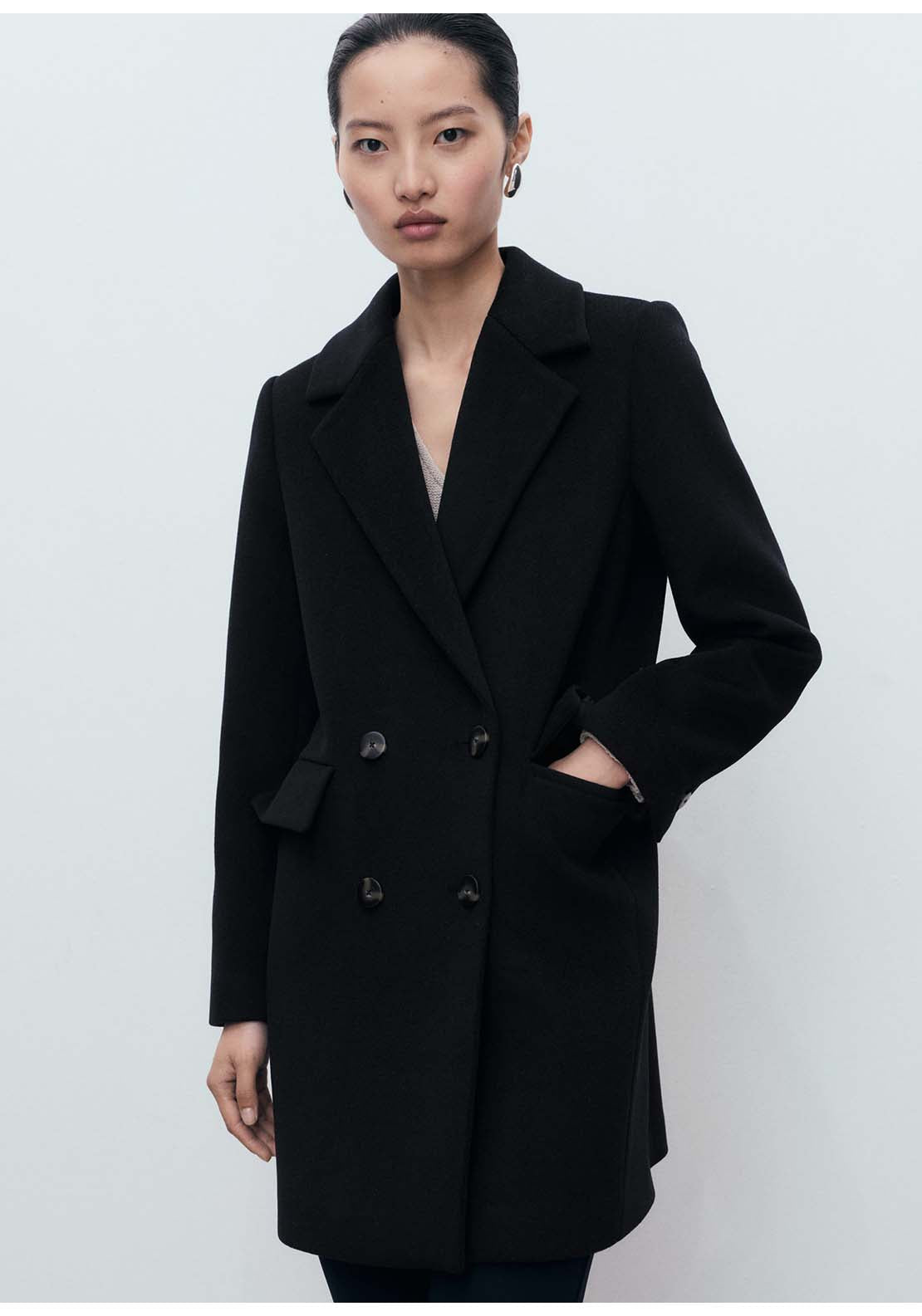Double-Breasted Wool Coat - Black