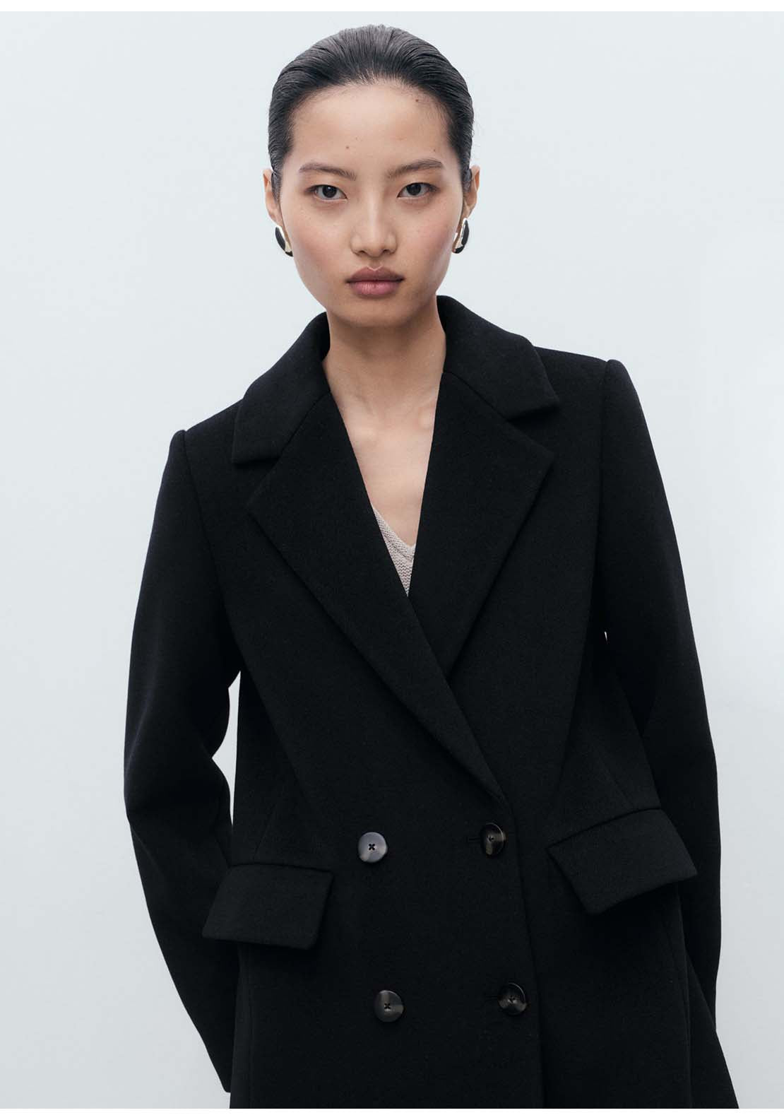 Double-Breasted Wool Coat - Black