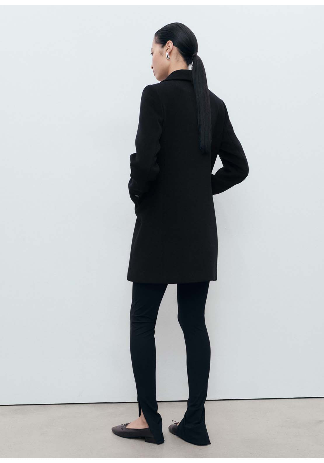 Double-Breasted Wool Coat - Black