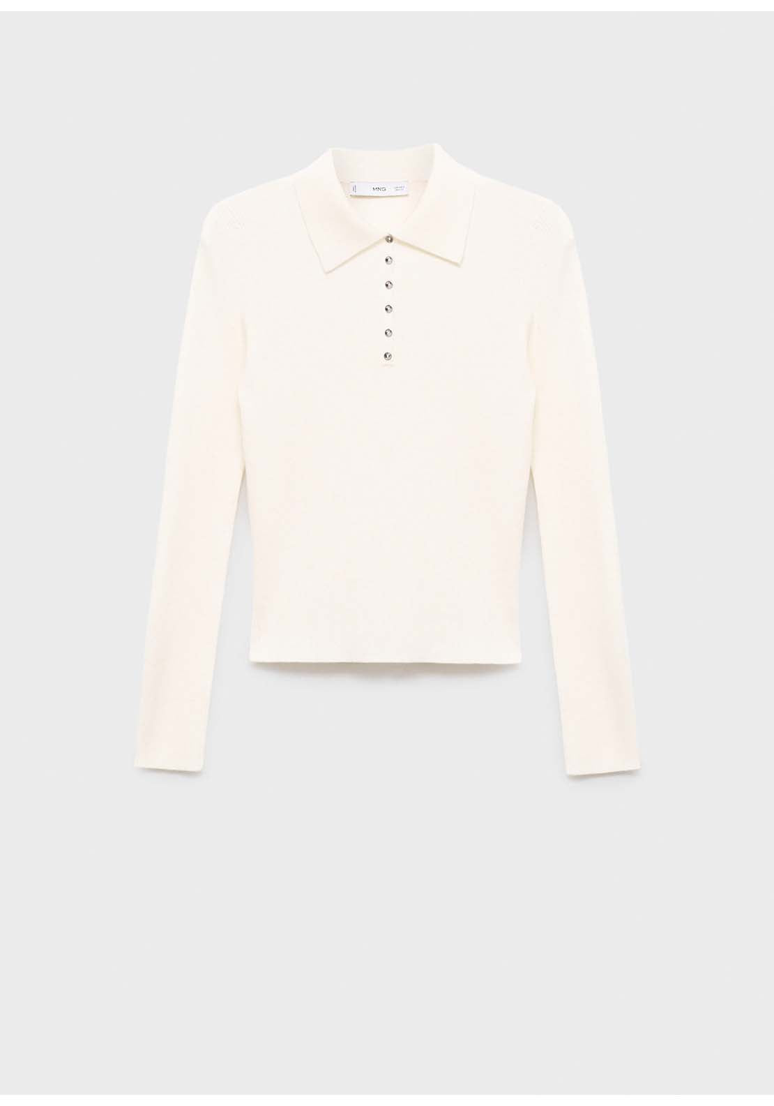 Polo Neck Ribbed Sweater - Beige