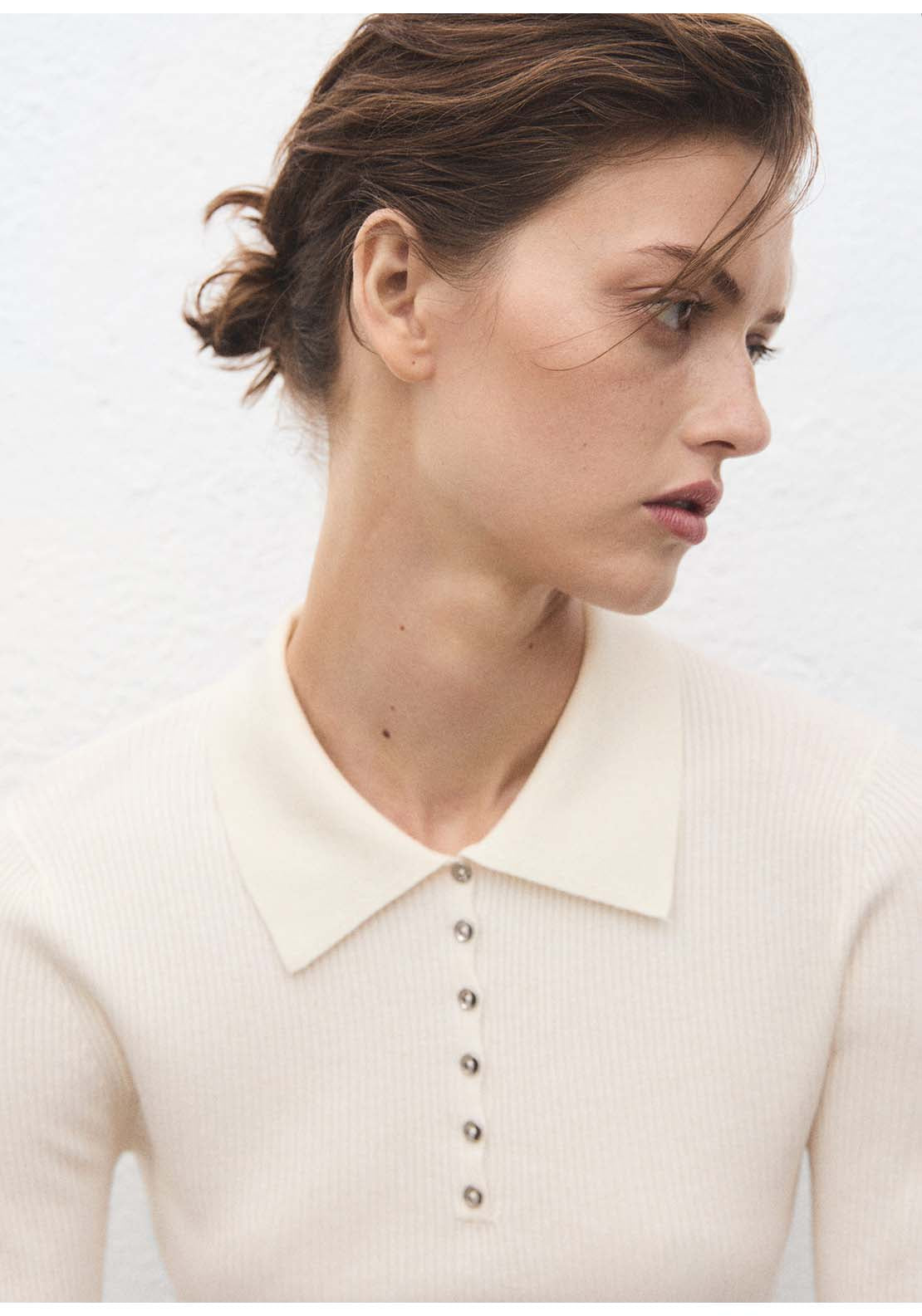 Polo Neck Ribbed Sweater - Beige